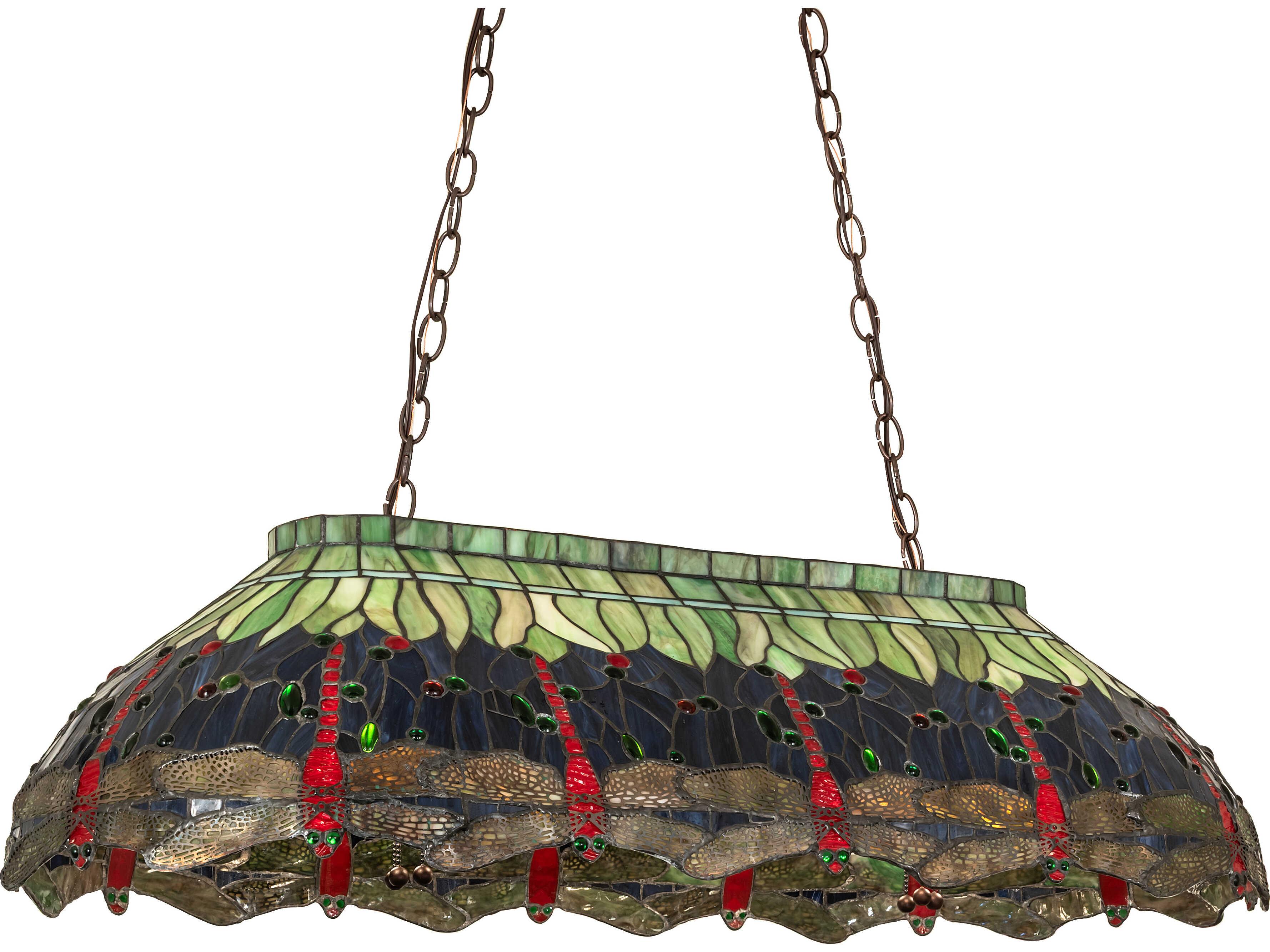 Meyda Tiffany Hanging Head Dragonfly 6-Light Stained Glass Bronze Linear Island Pendant