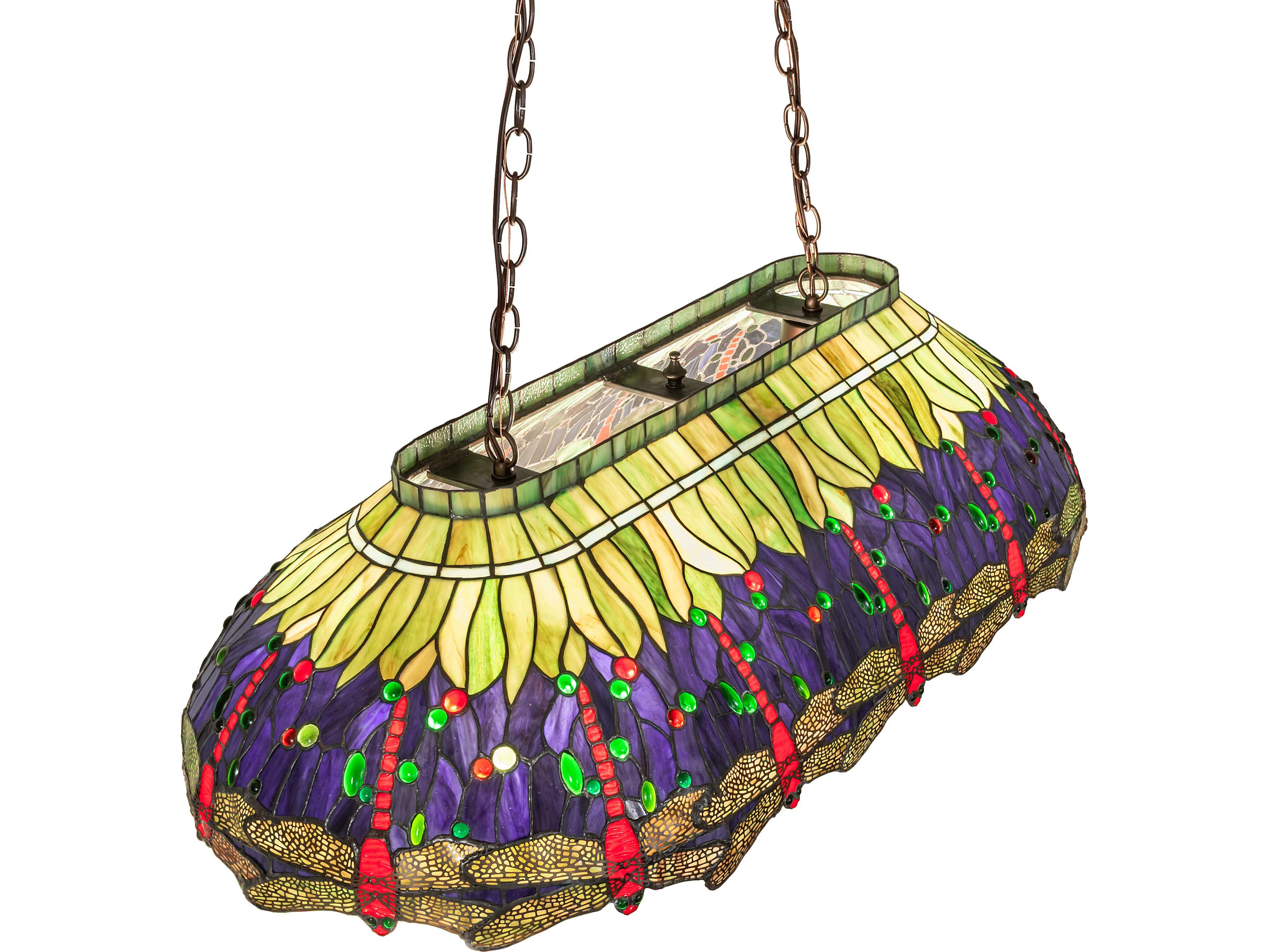 Meyda Tiffany Hanging Head Dragonfly 6-Light Stained Glass Bronze Linear Island Pendant