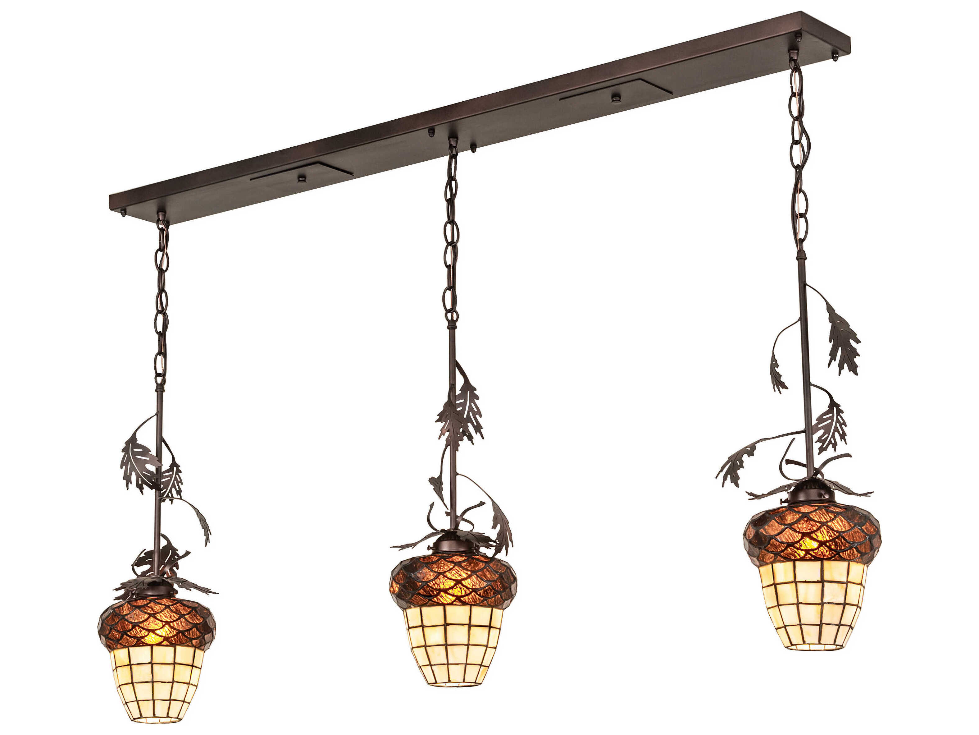 Meyda Oak Leaf And Acorn 3-Light Mahogany Bronze Traditional Island Pendant