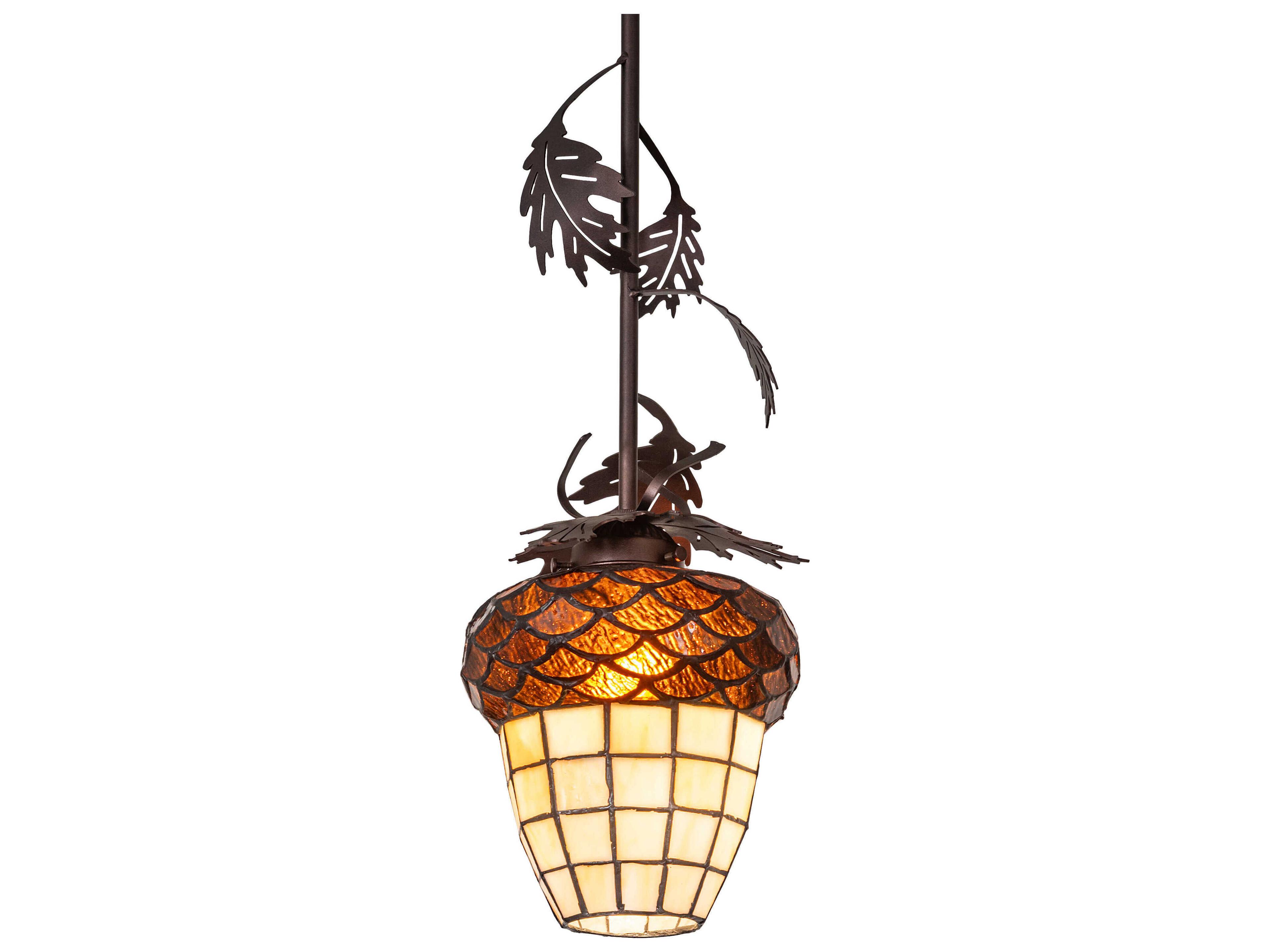 Meyda Oak Leaf And Acorn 3-Light Mahogany Bronze Traditional Island Pendant
