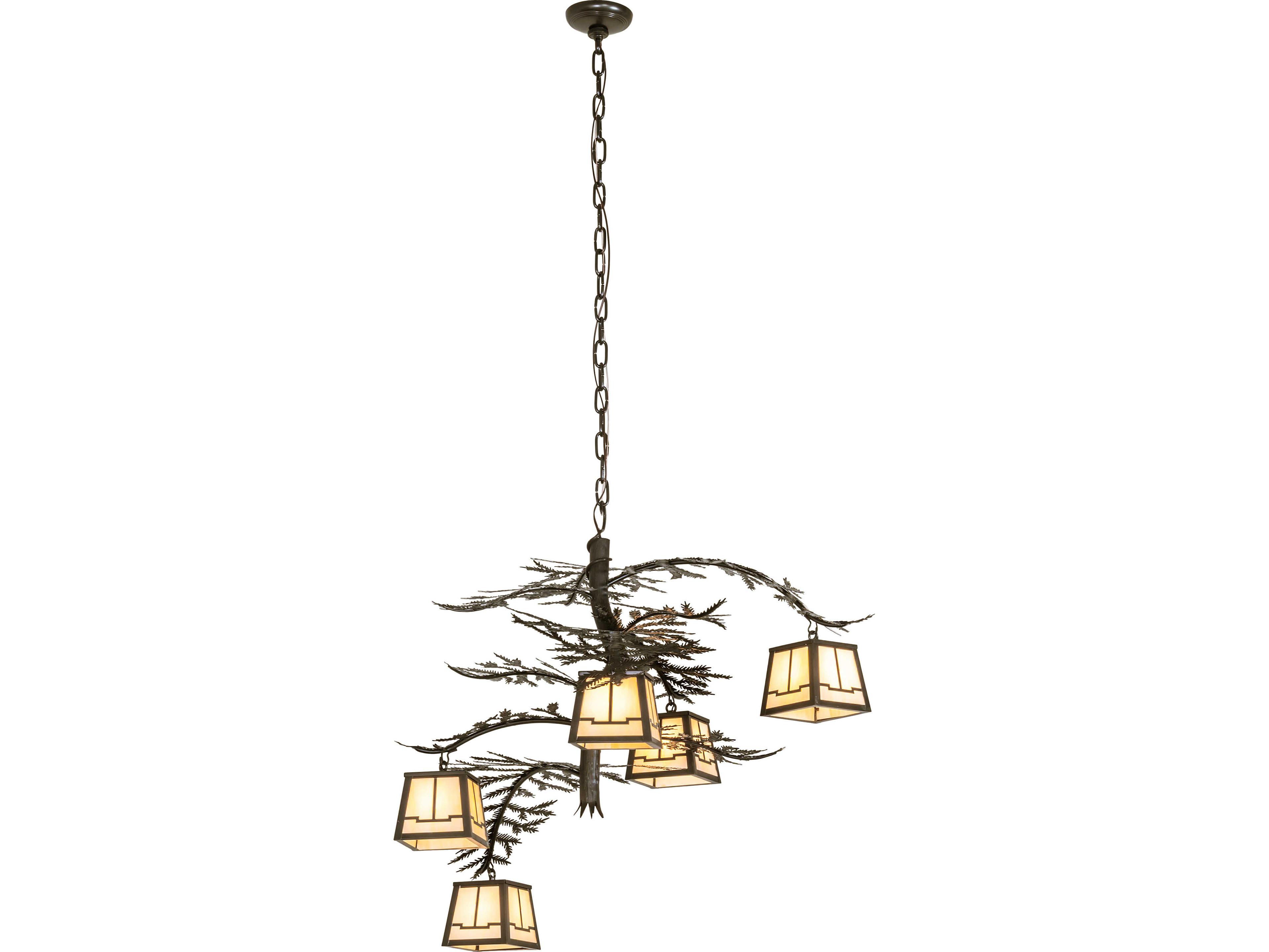 Meyda Pine Branch 5-Light Beige Art Glass Brown Geometric Chandelier
