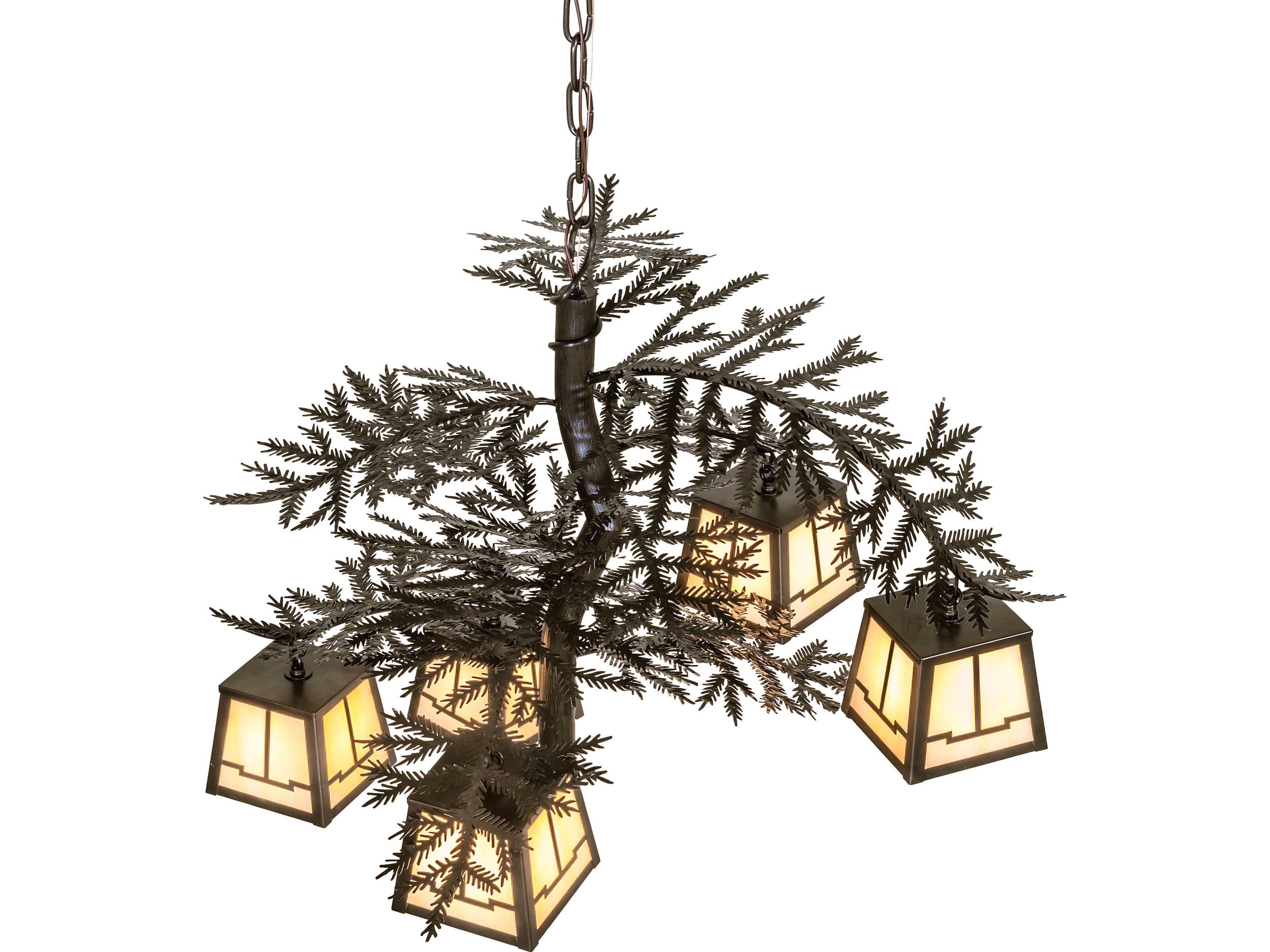 Meyda Pine Branch 5-Light Beige Art Glass Brown Geometric Chandelier