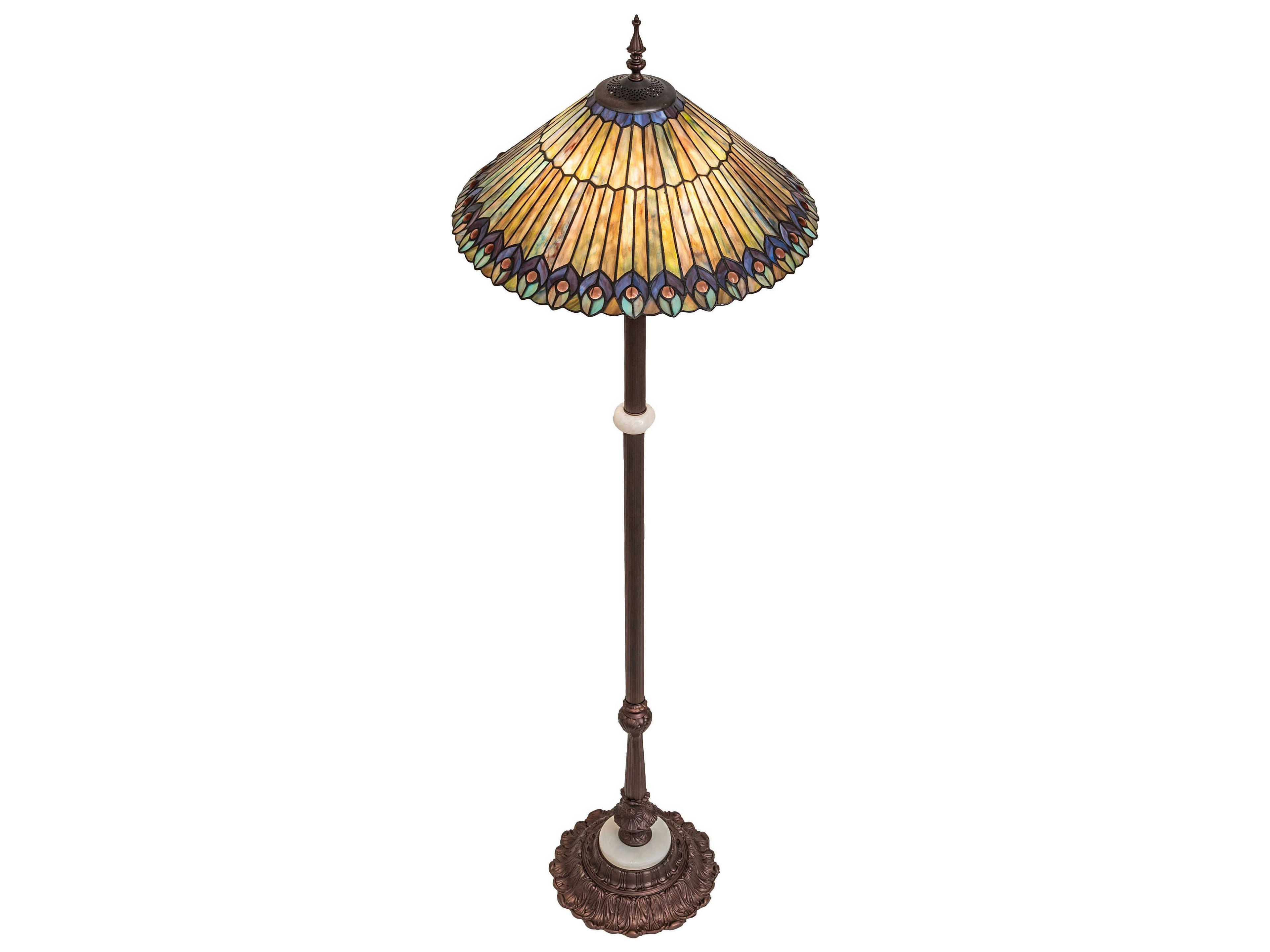 Meyda Tiffany Jeweled Peacock 3-Light Mahogany Bronze Floor Lamp
