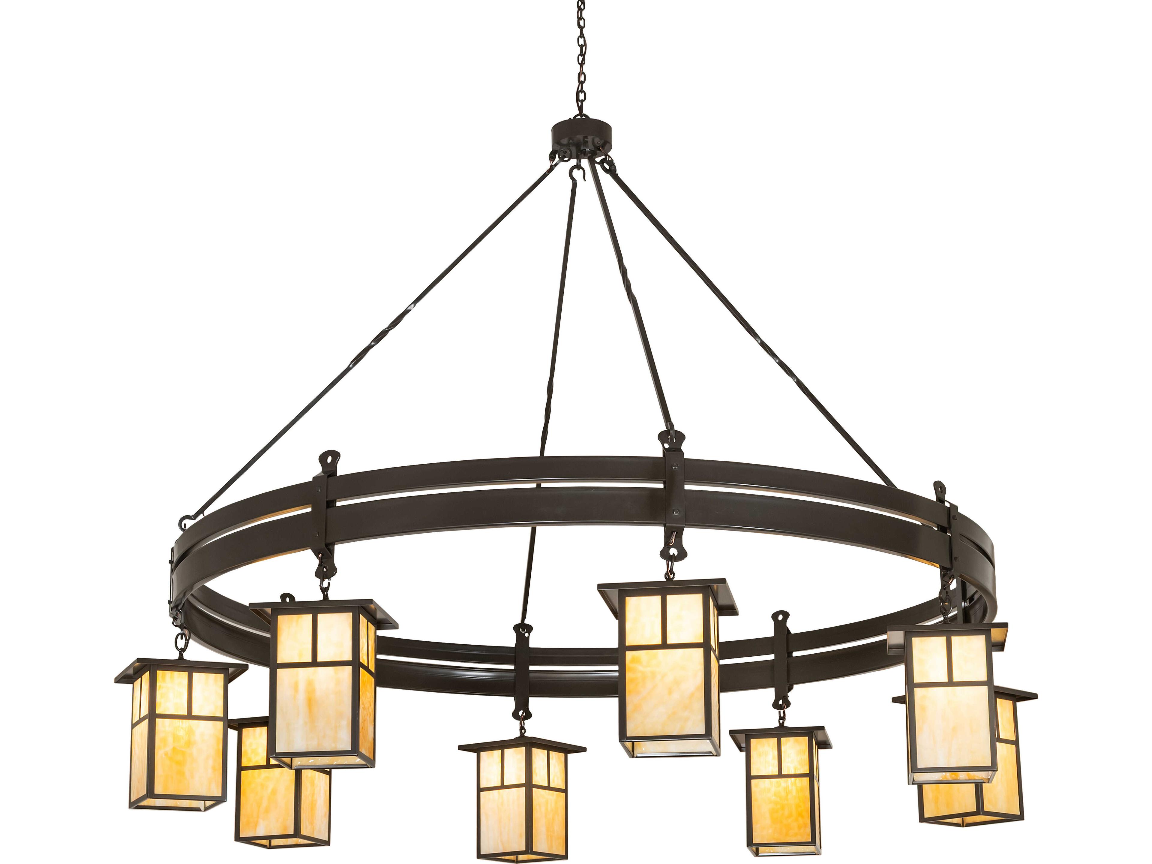 Meyda Beartooth 8-Light Beige Art Glass Bronze Traditional Chandelier
