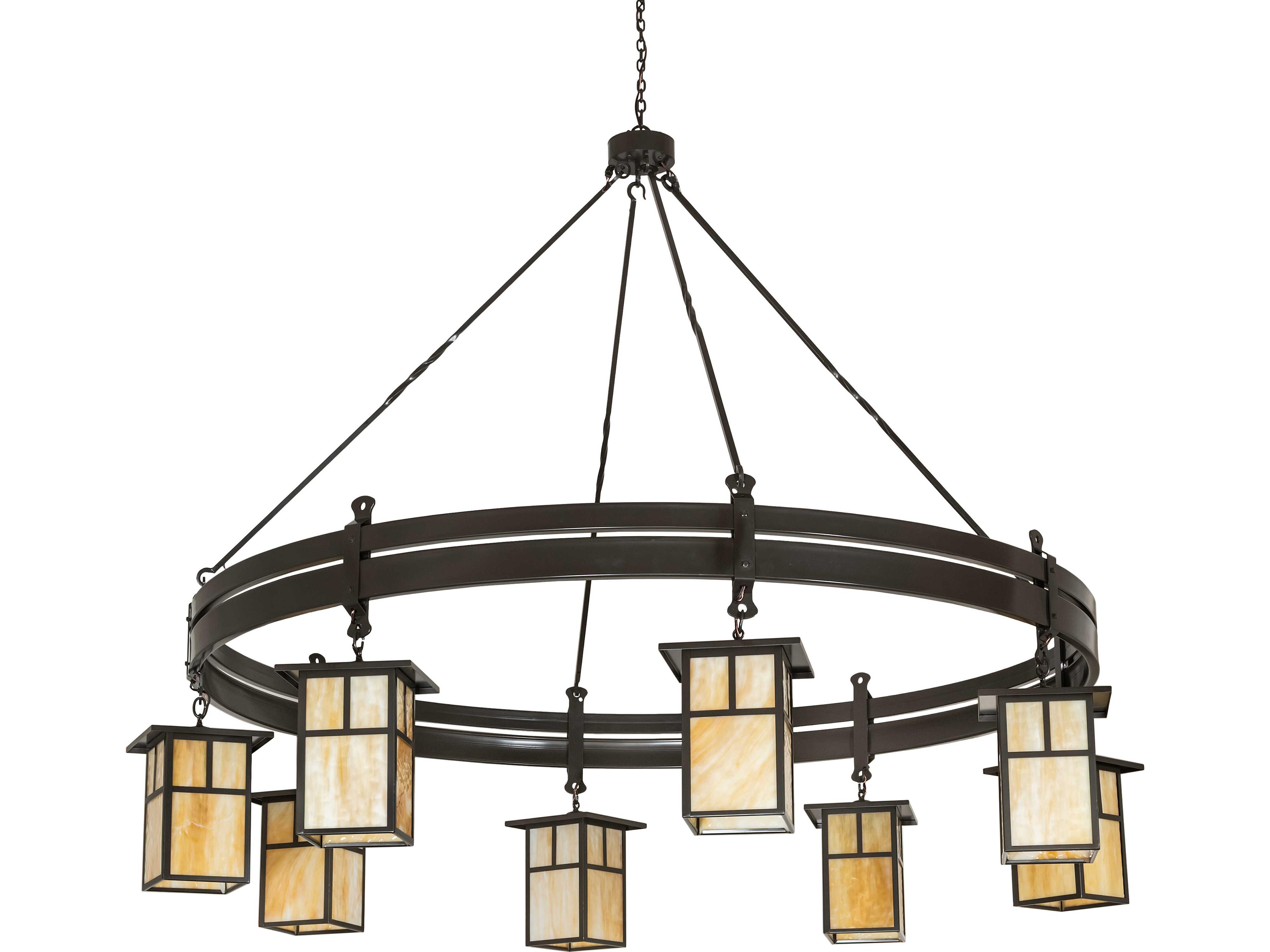 Meyda Beartooth 8-Light Beige Art Glass Bronze Traditional Chandelier