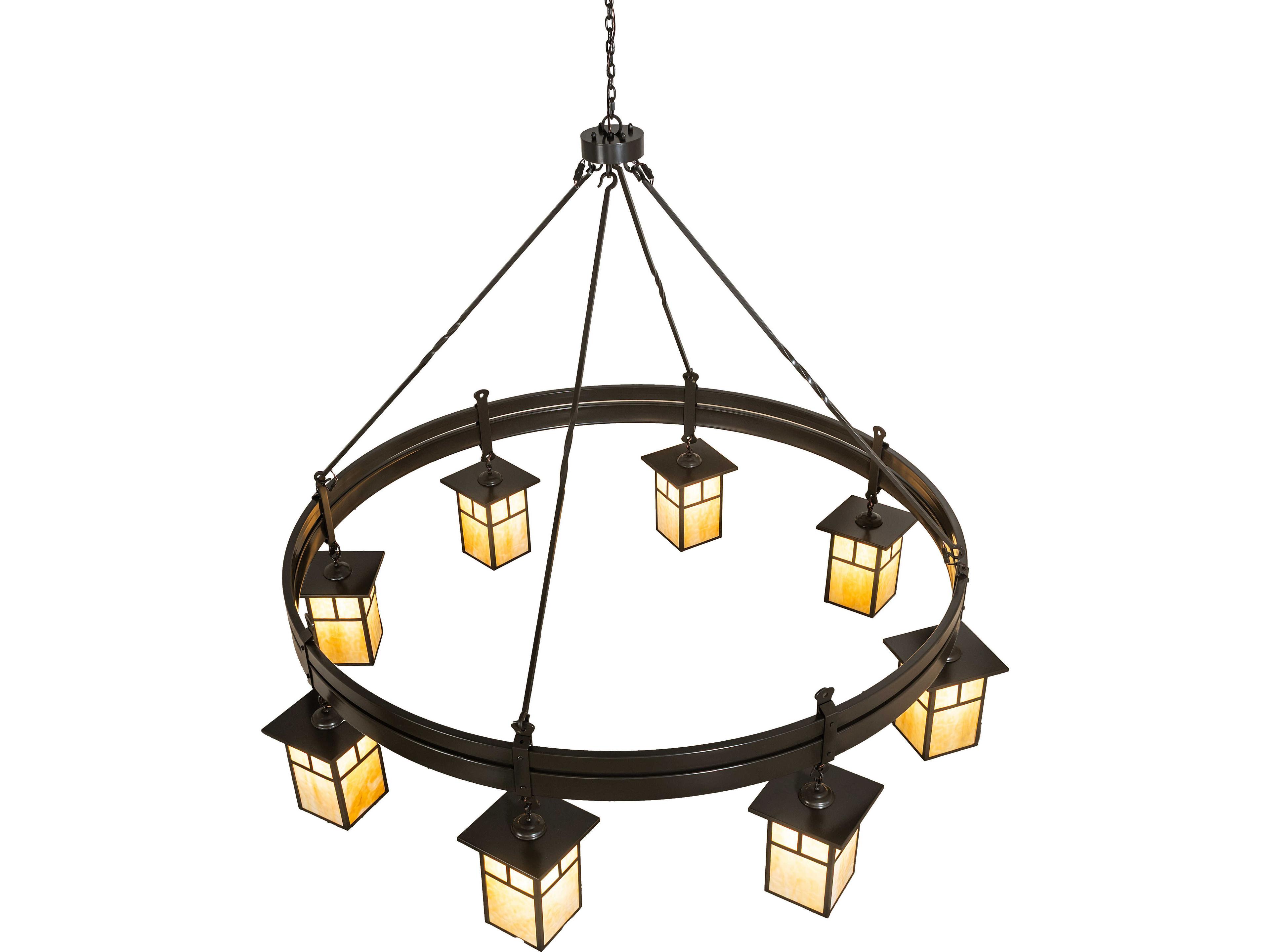 Meyda Beartooth 8-Light Beige Art Glass Bronze Traditional Chandelier