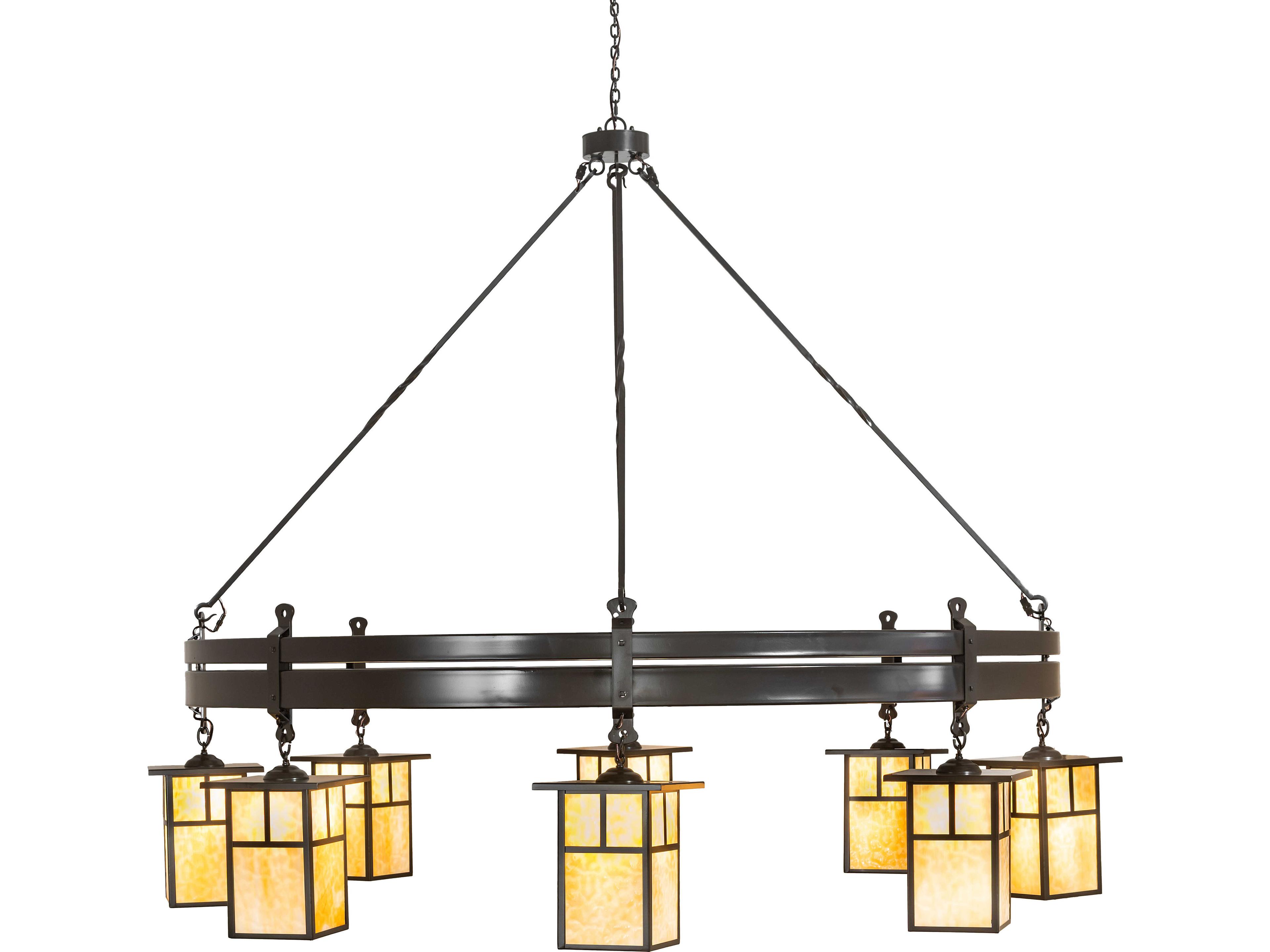 Meyda Beartooth 8-Light Beige Art Glass Bronze Traditional Chandelier