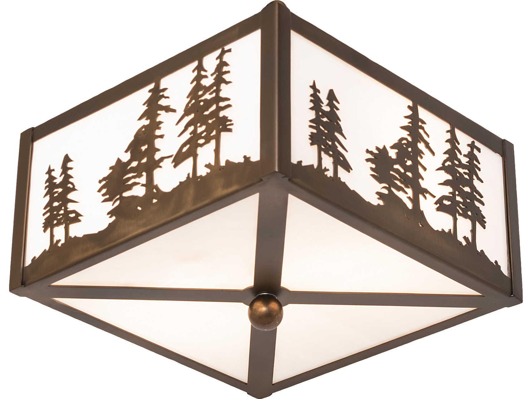 Meyda Tall Pines 2-Light White Art Glass Copper Traditional Flush Mount