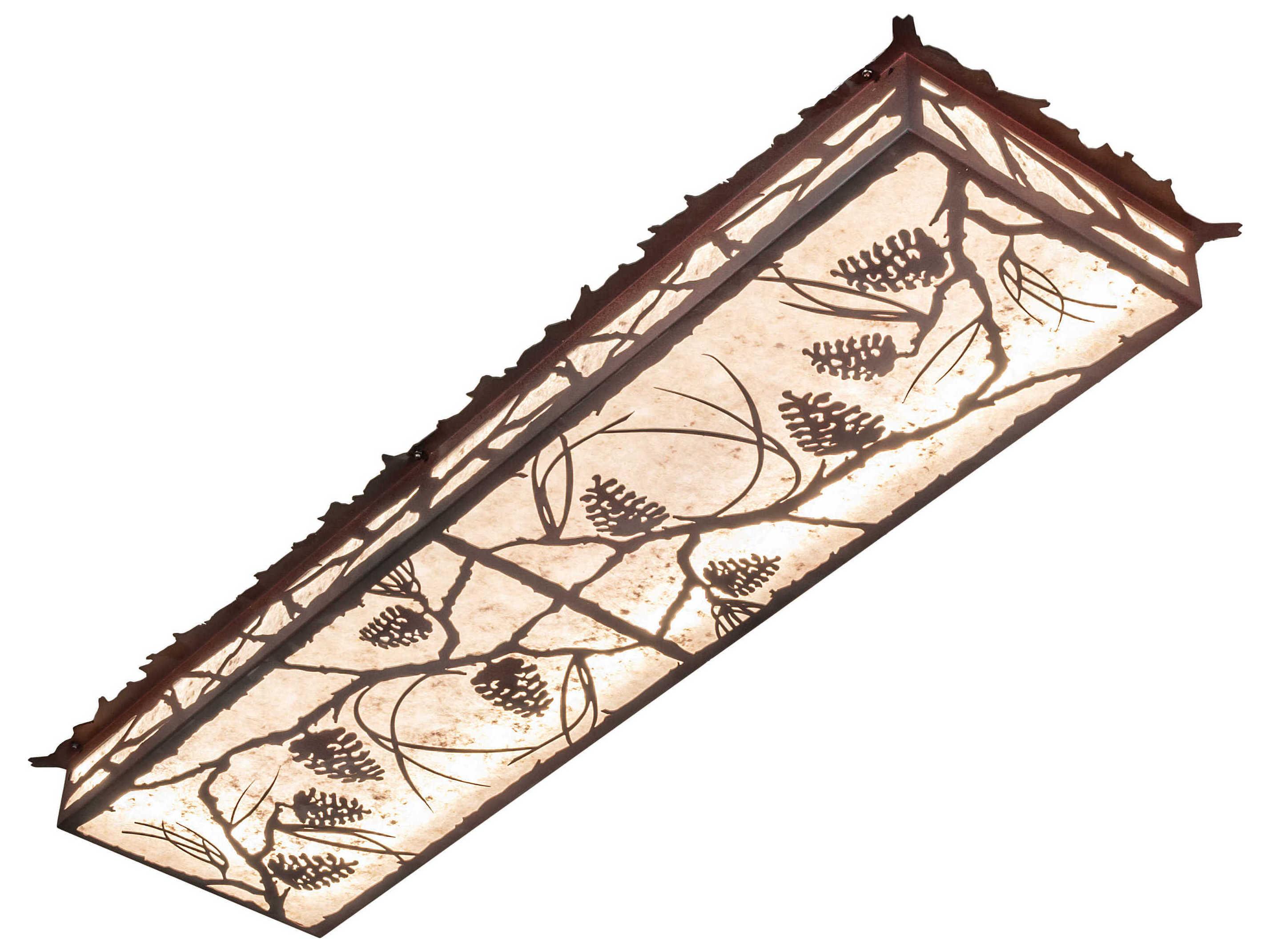 Meyda Whispering Pines Wrought Iron on Rust Gloss White Flush Mount