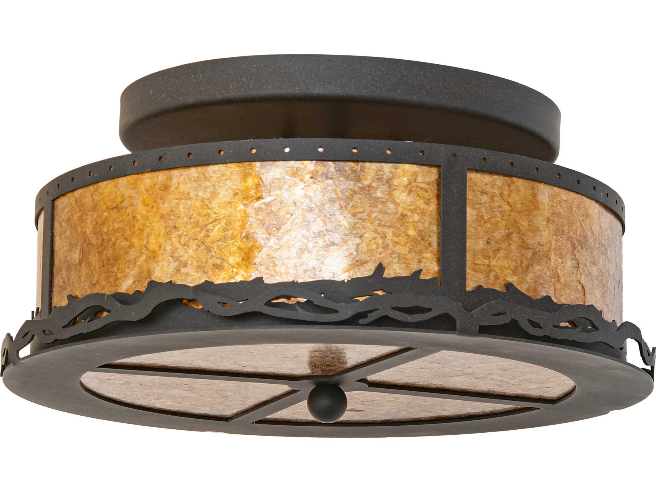Meyda Rustic 2-Light Amber Mica Bronze Traditional Flush Mount