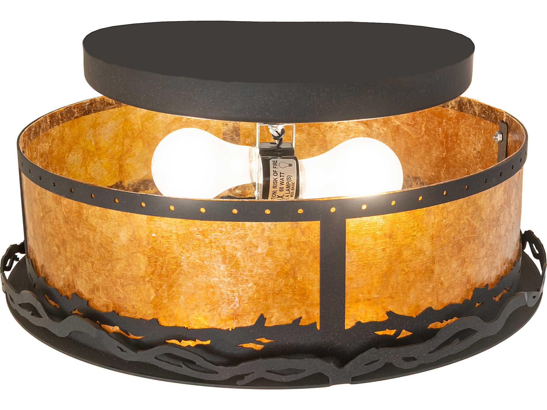 Meyda Rustic 2-Light Amber Mica Bronze Traditional Flush Mount