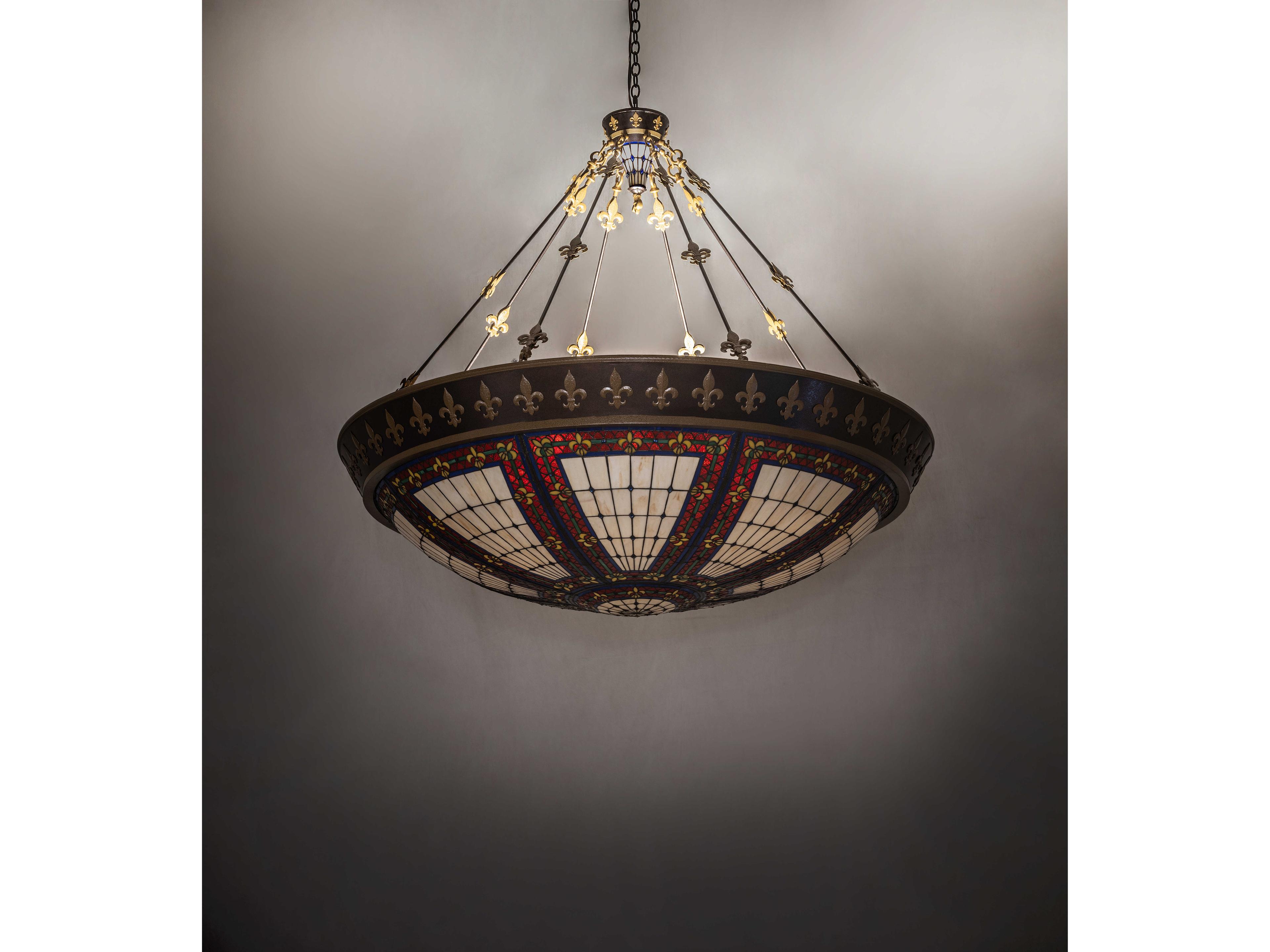 Meyda Fleur-de-lis 16-Light Stained Glass ambra Siena Copper Traditional Pendant