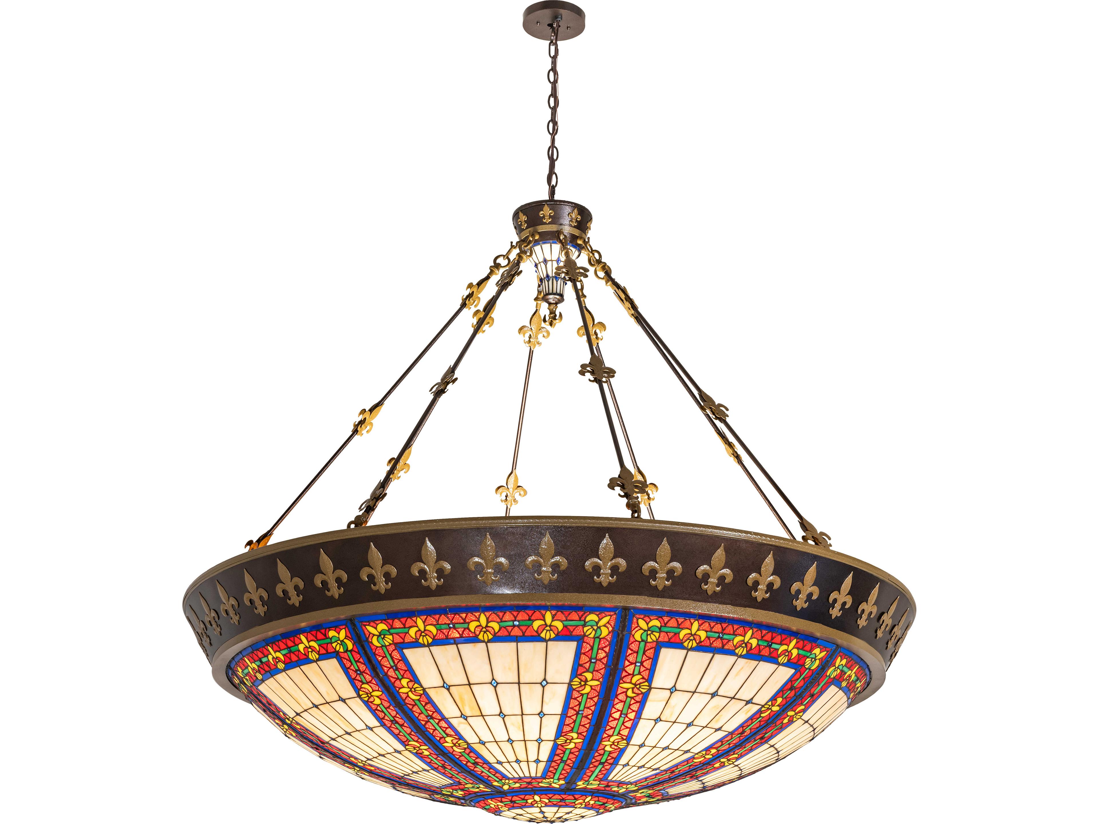 Meyda Fleur-de-lis 16-Light Stained Glass ambra Siena Copper Traditional Pendant