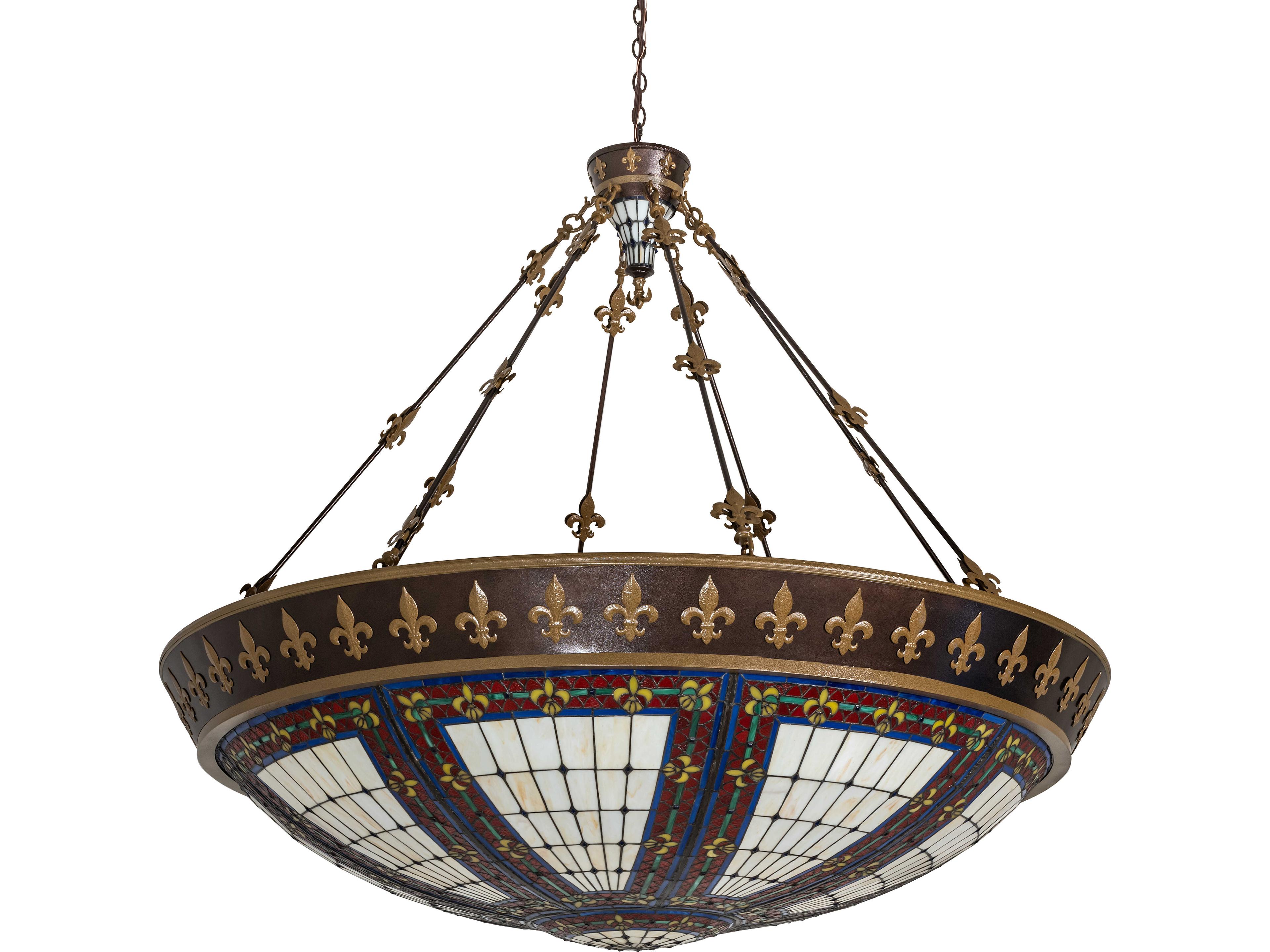 Meyda Fleur-de-lis 16-Light Stained Glass ambra Siena Copper Traditional Pendant