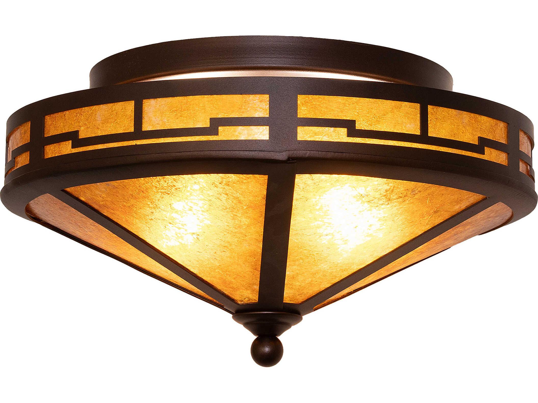 Meyda Bungalow 2-Light Amber Mica Bronze Traditional Geometric Flush Mount