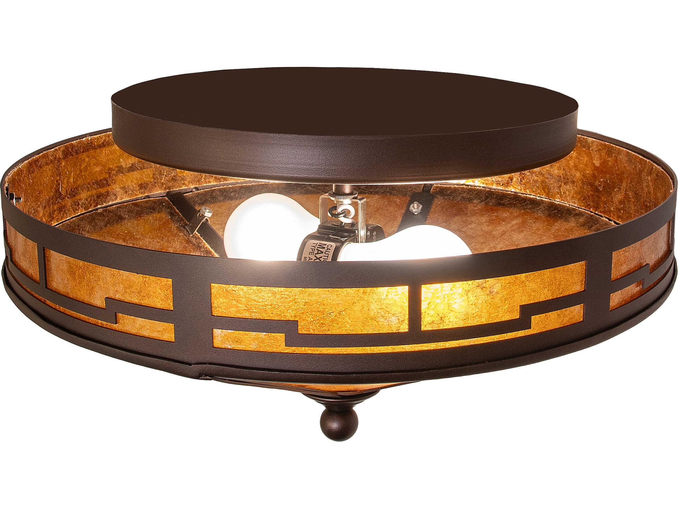 Meyda Bungalow 2-Light Amber Mica Bronze Traditional Geometric Flush Mount