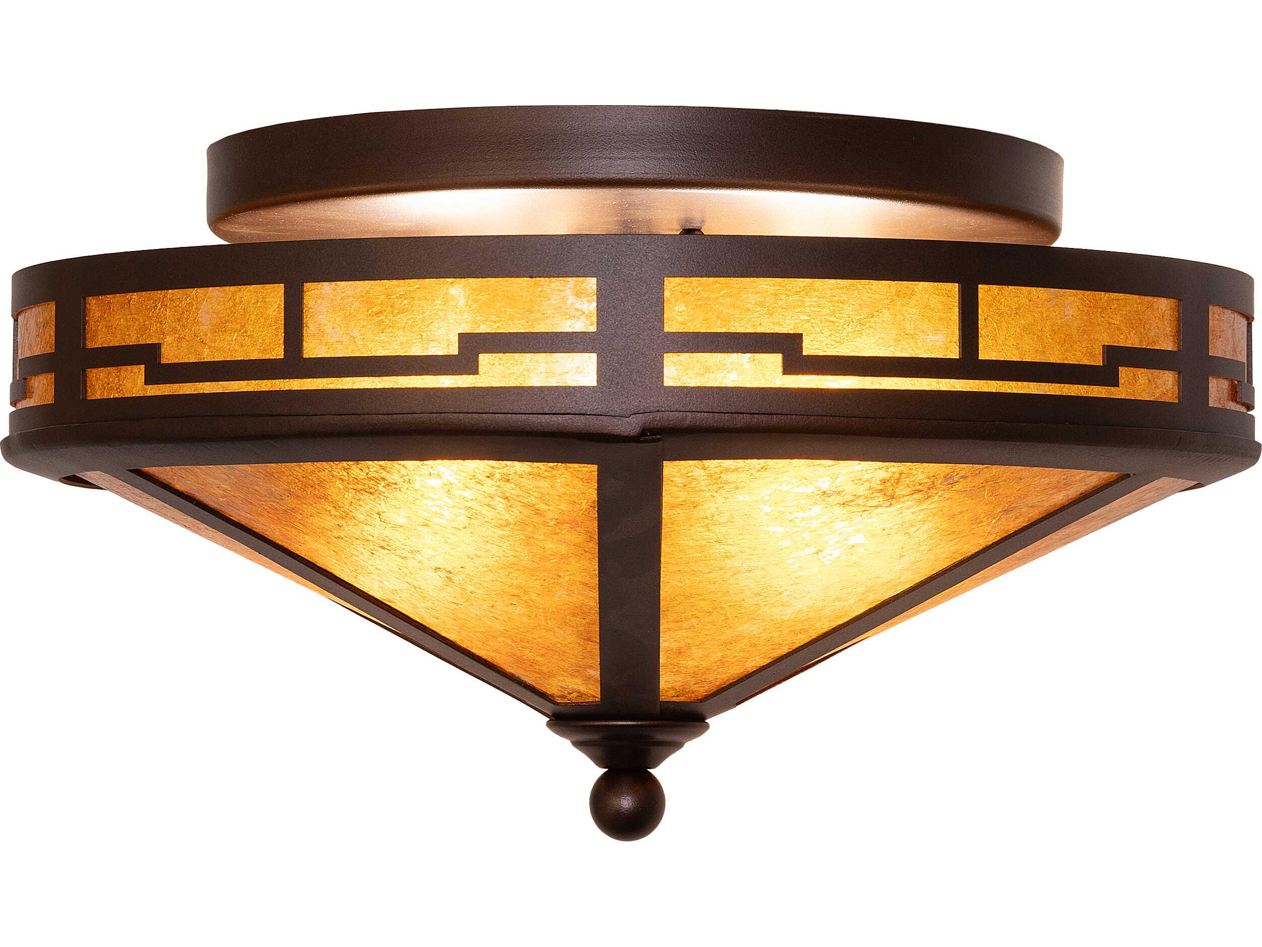 Meyda Bungalow 2-Light Amber Mica Bronze Traditional Geometric Flush Mount