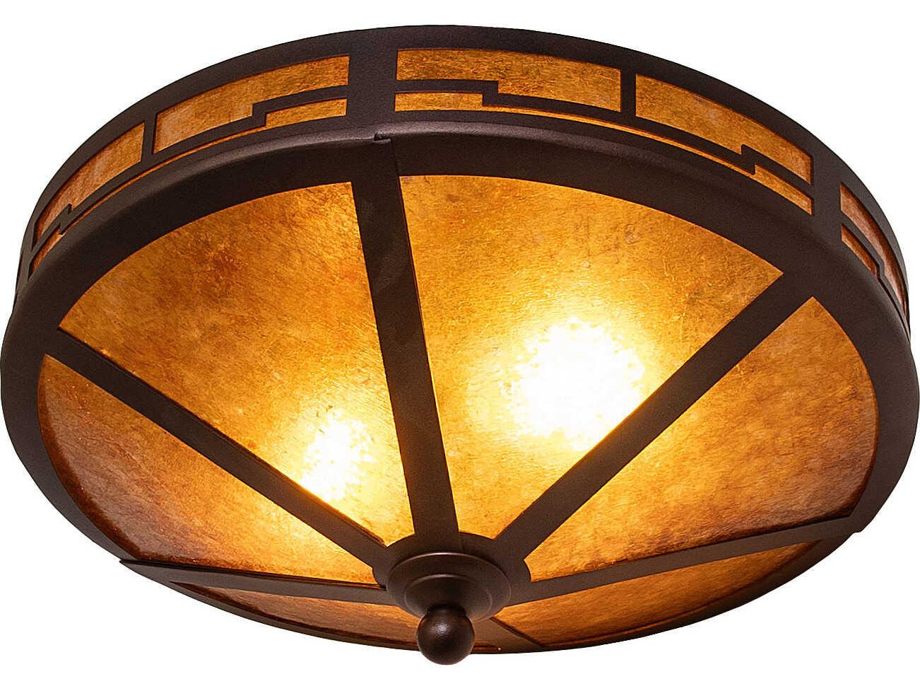 Meyda Bungalow 2-Light Amber Mica Bronze Traditional Geometric Flush Mount