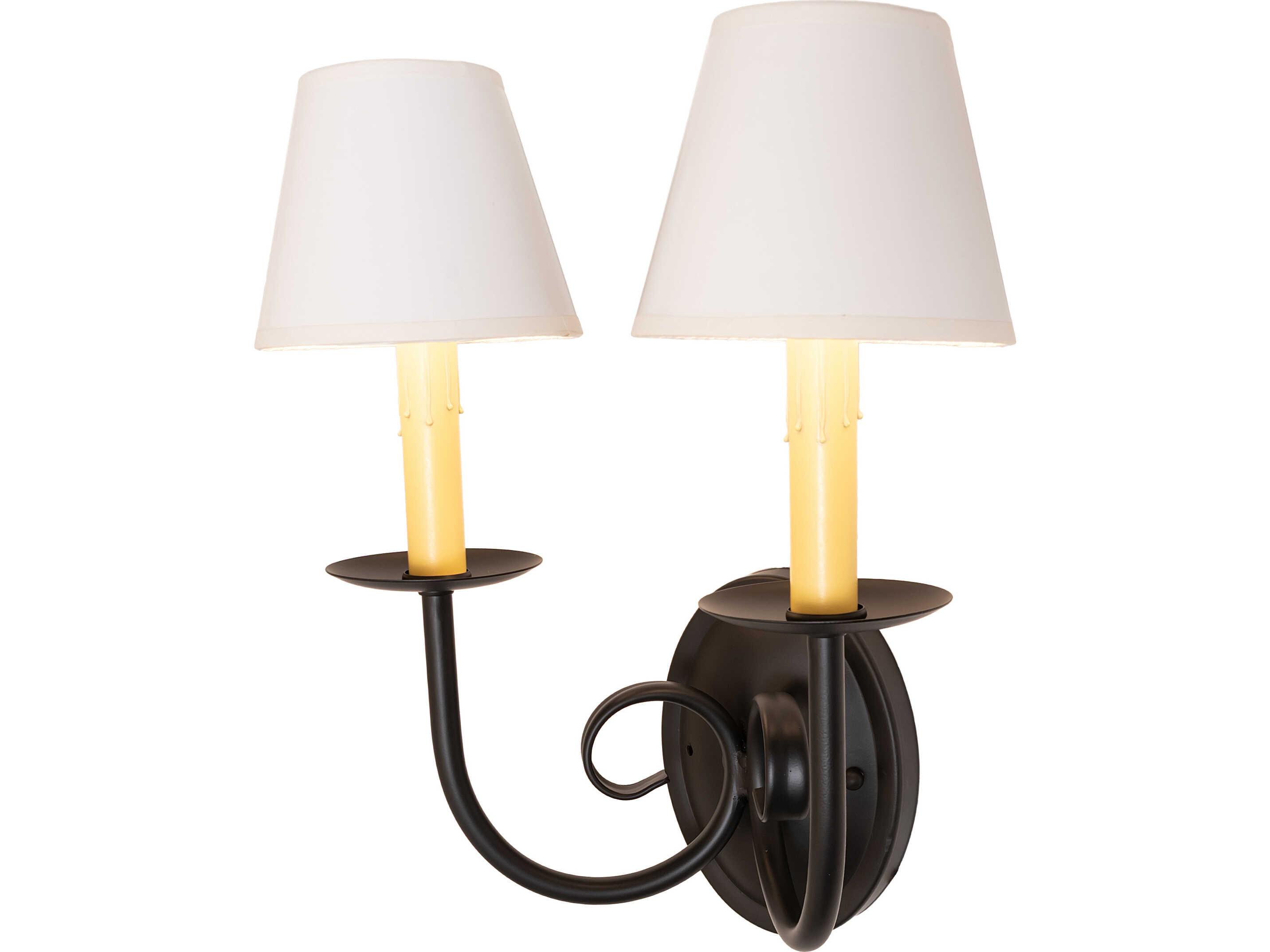 Meyda Squire 2-Light White Parchment Black Traditional Wall Sconce
