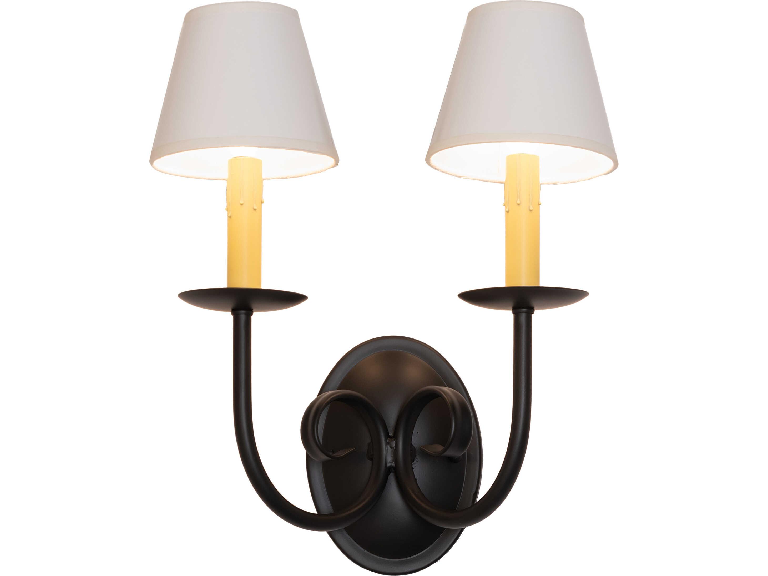 Meyda Squire 2-Light White Parchment Black Traditional Wall Sconce