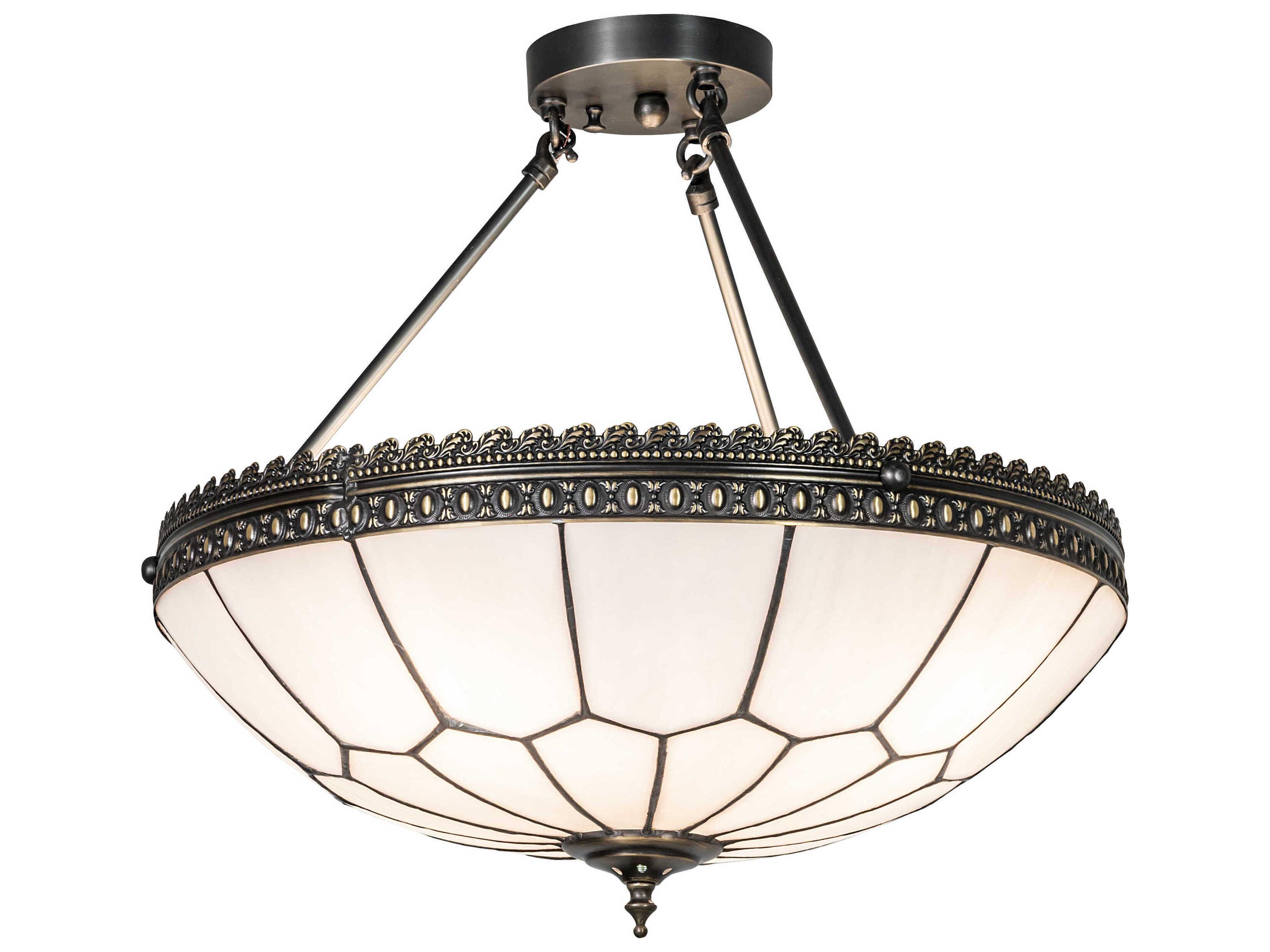 Meyda Vincent Honeycomb 4-Light Weathered Antique Brass Semi Flush Mount