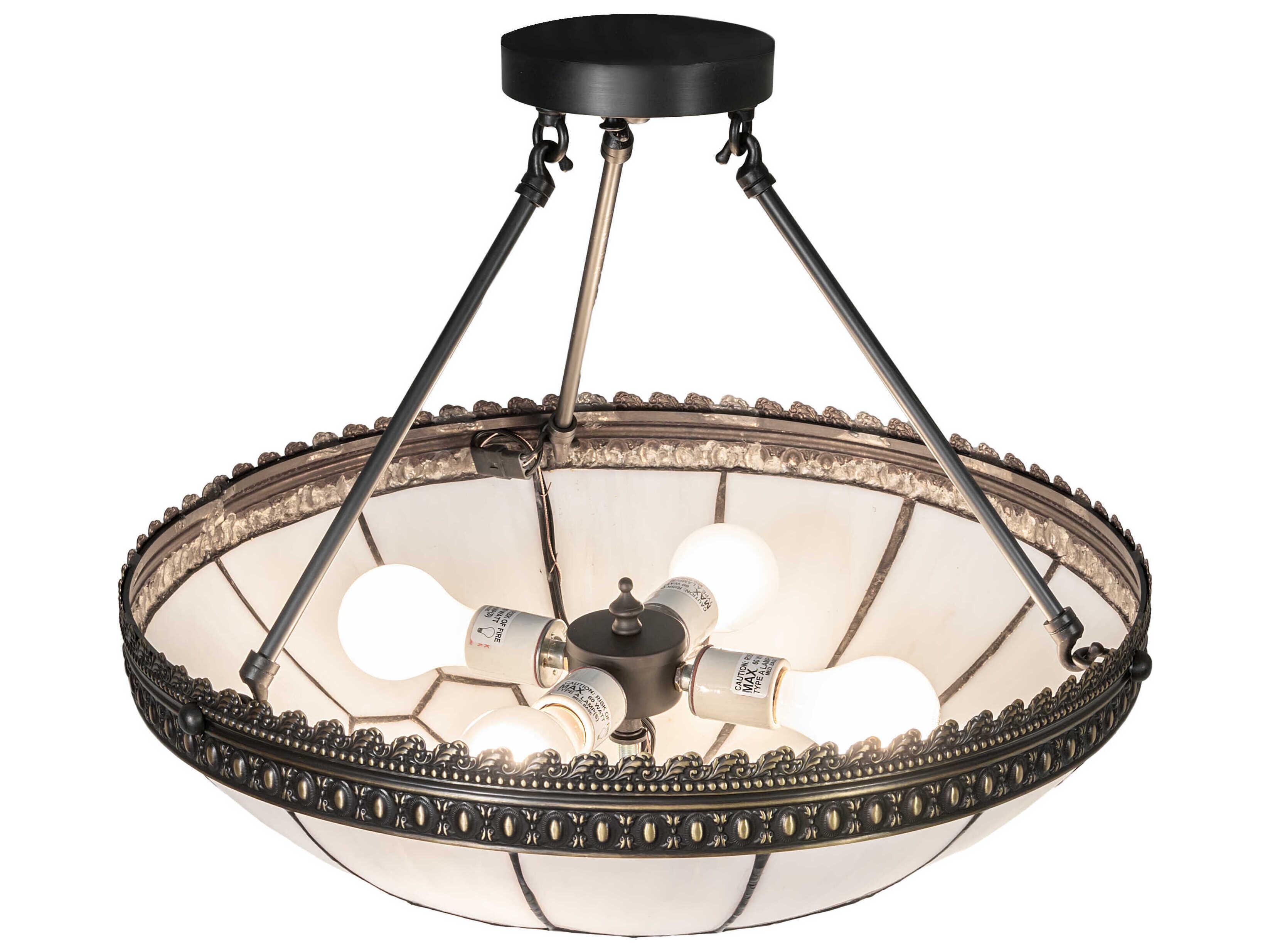 Meyda Vincent Honeycomb 4-Light Weathered Antique Brass Semi Flush Mount