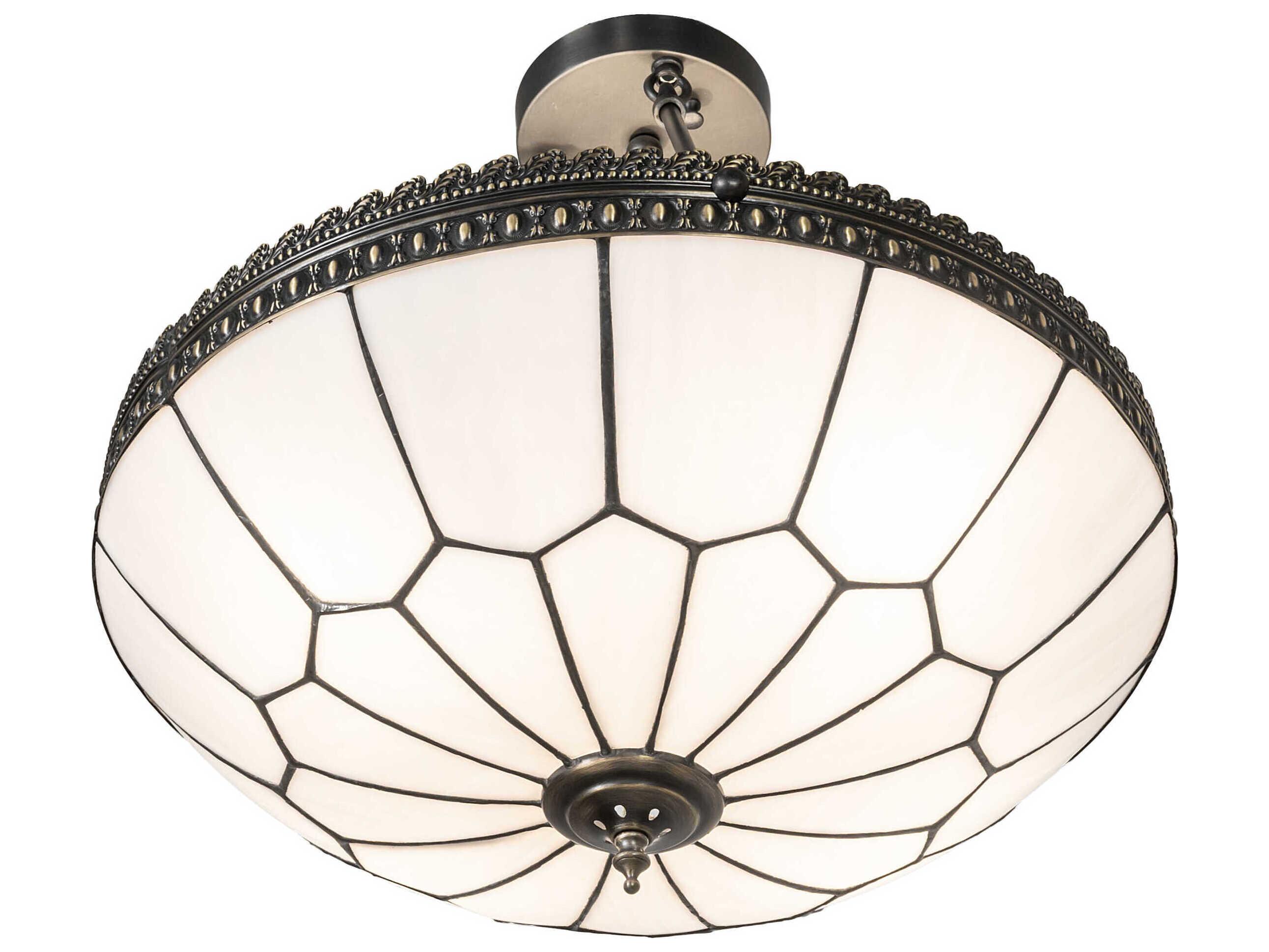 Meyda Vincent Honeycomb 4-Light Weathered Antique Brass Semi Flush Mount