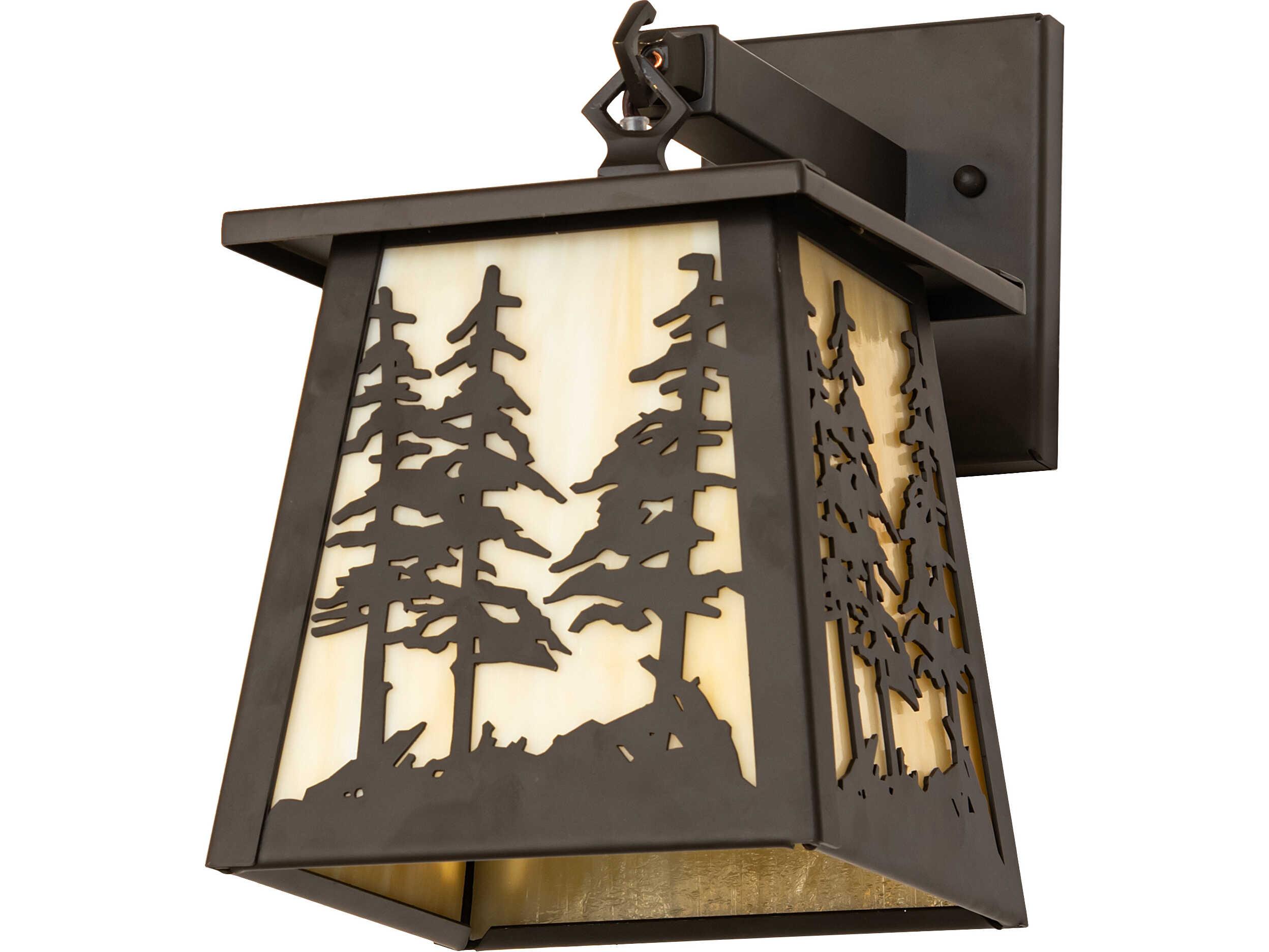 Meyda Tall Pines 1-Light Beige Art Glass Bronze Traditional Wall Sconce