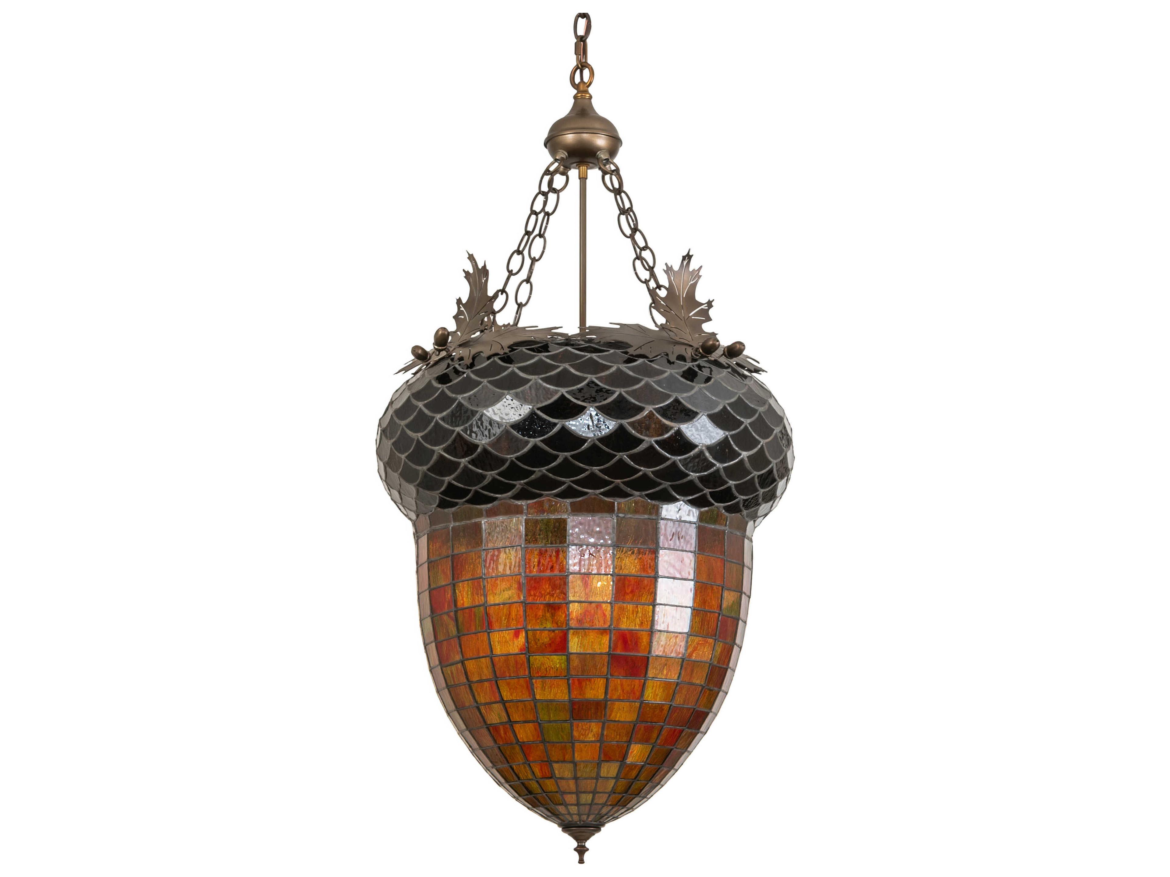 Meyda Oak Leaf and Acorn 3-Light Antique Copper Pendant