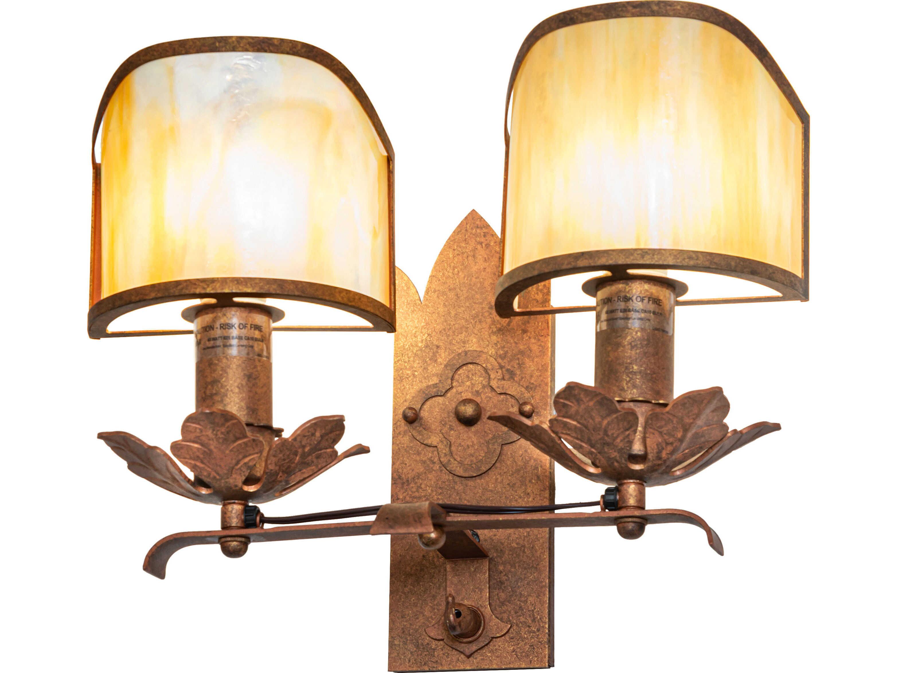 Meyda Church 2-Light Beige Iridescent Glass Copper Traditional Wall Sconce