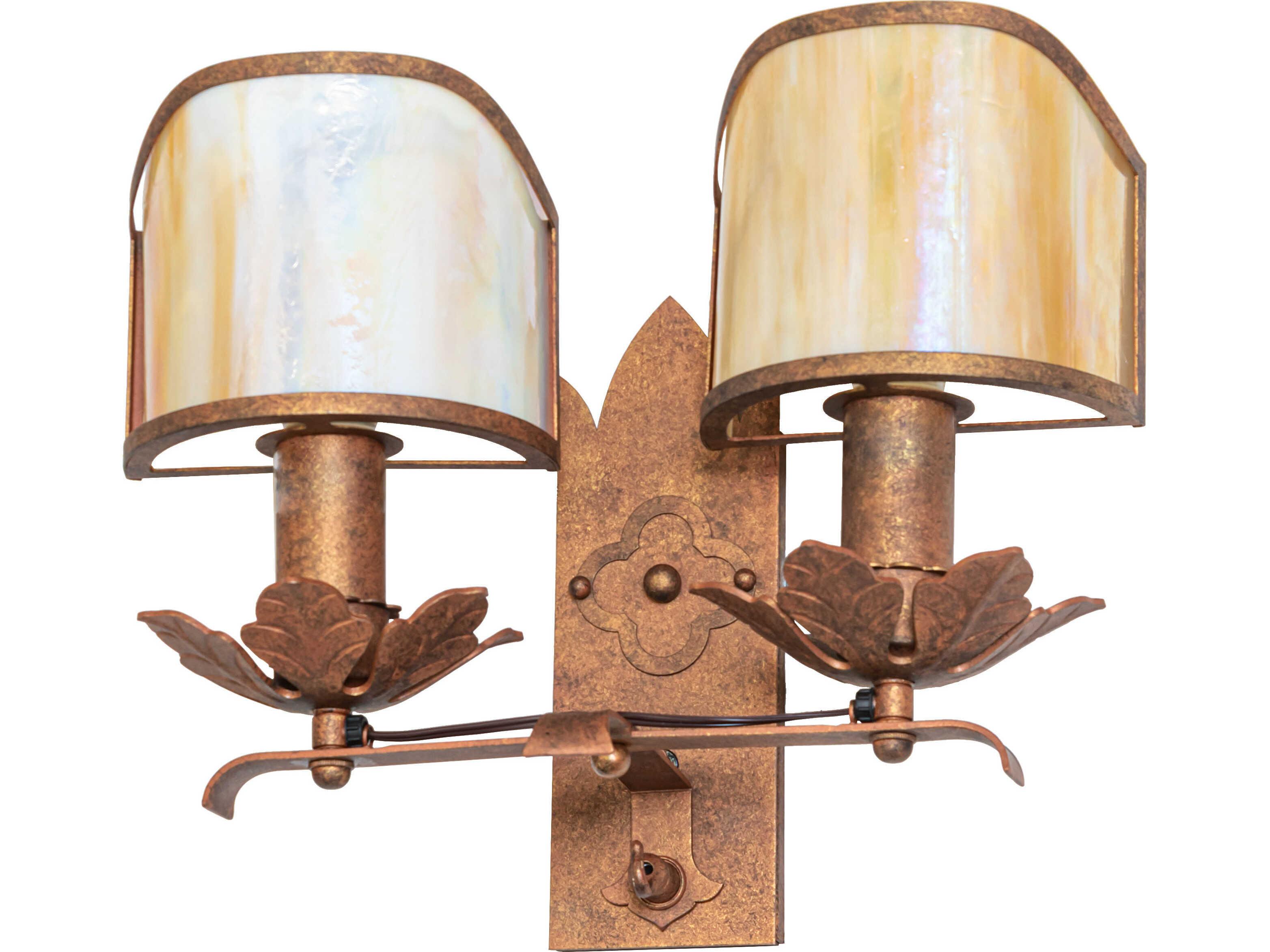 Meyda Church 2-Light Beige Iridescent Glass Copper Traditional Wall Sconce