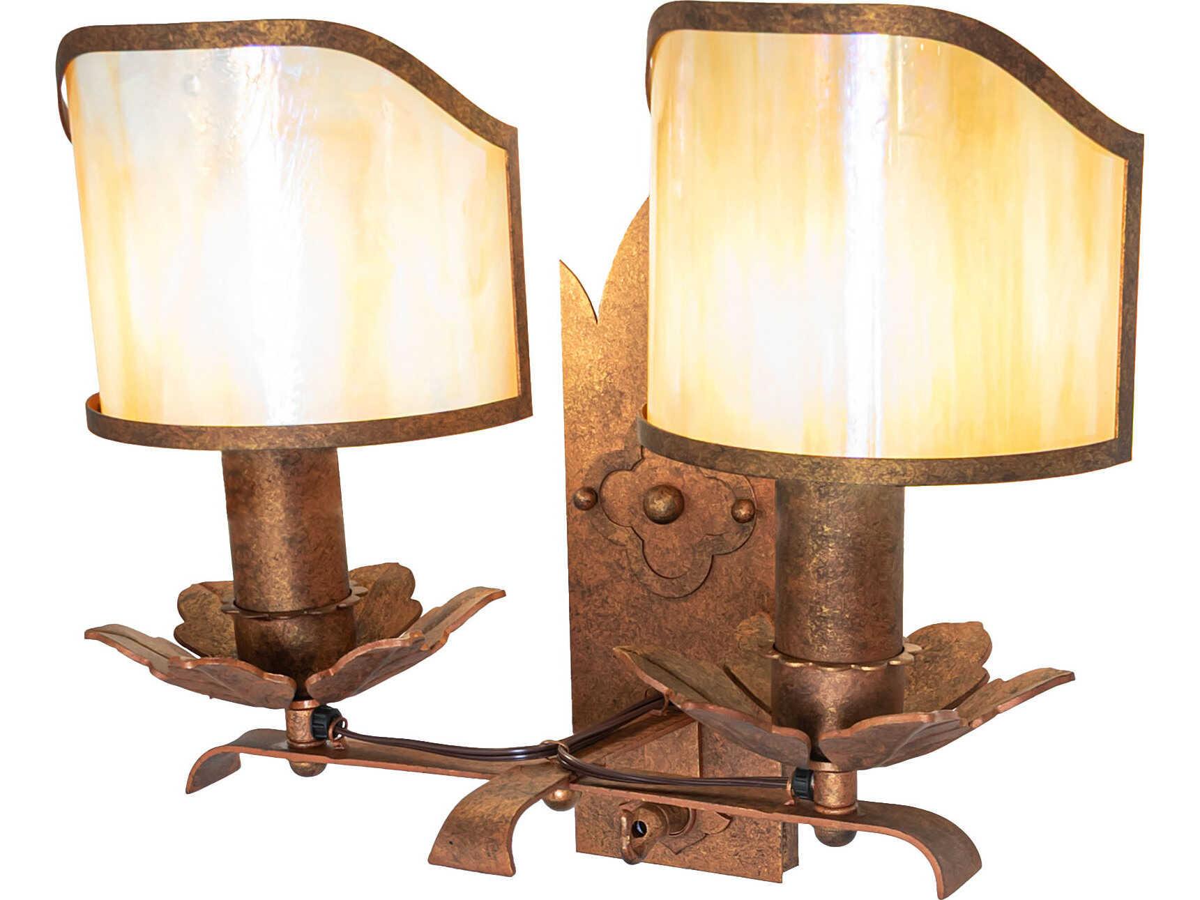 Meyda Church 2-Light Beige Iridescent Glass Copper Traditional Wall Sconce