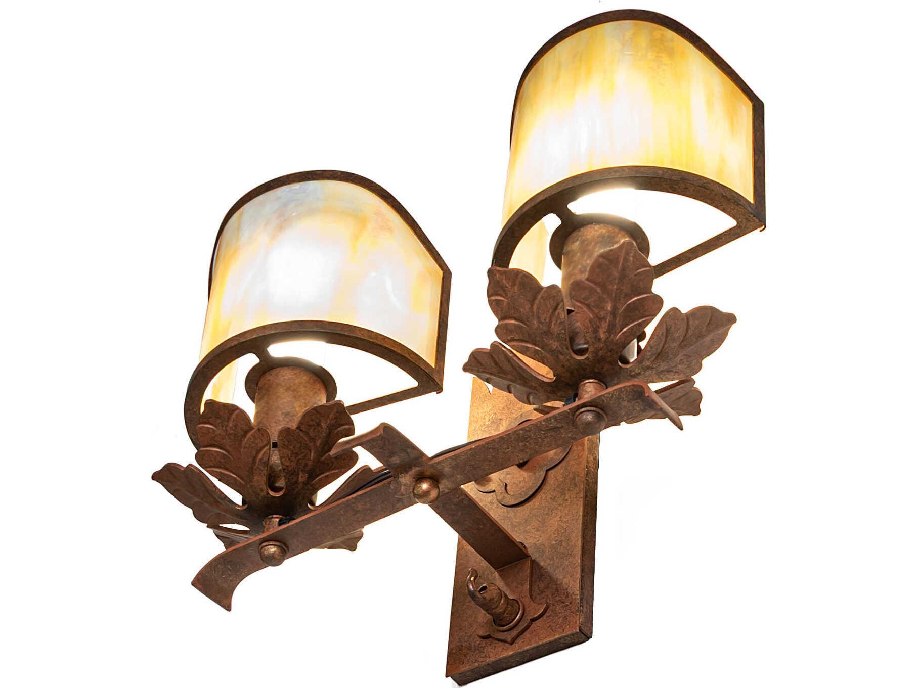 Meyda Church 2-Light Beige Iridescent Glass Copper Traditional Wall Sconce