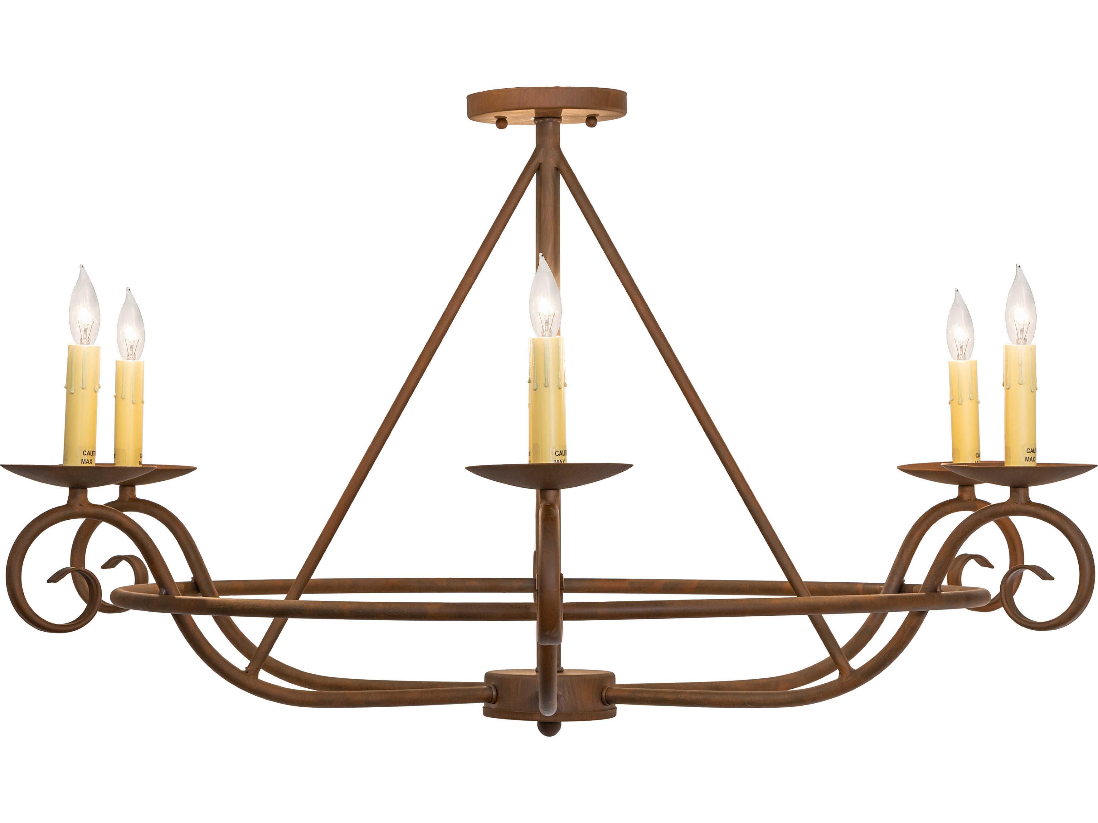 Meyda Estrella 6-Light Rustic Iron Copper Traditional Semi Flush Mount