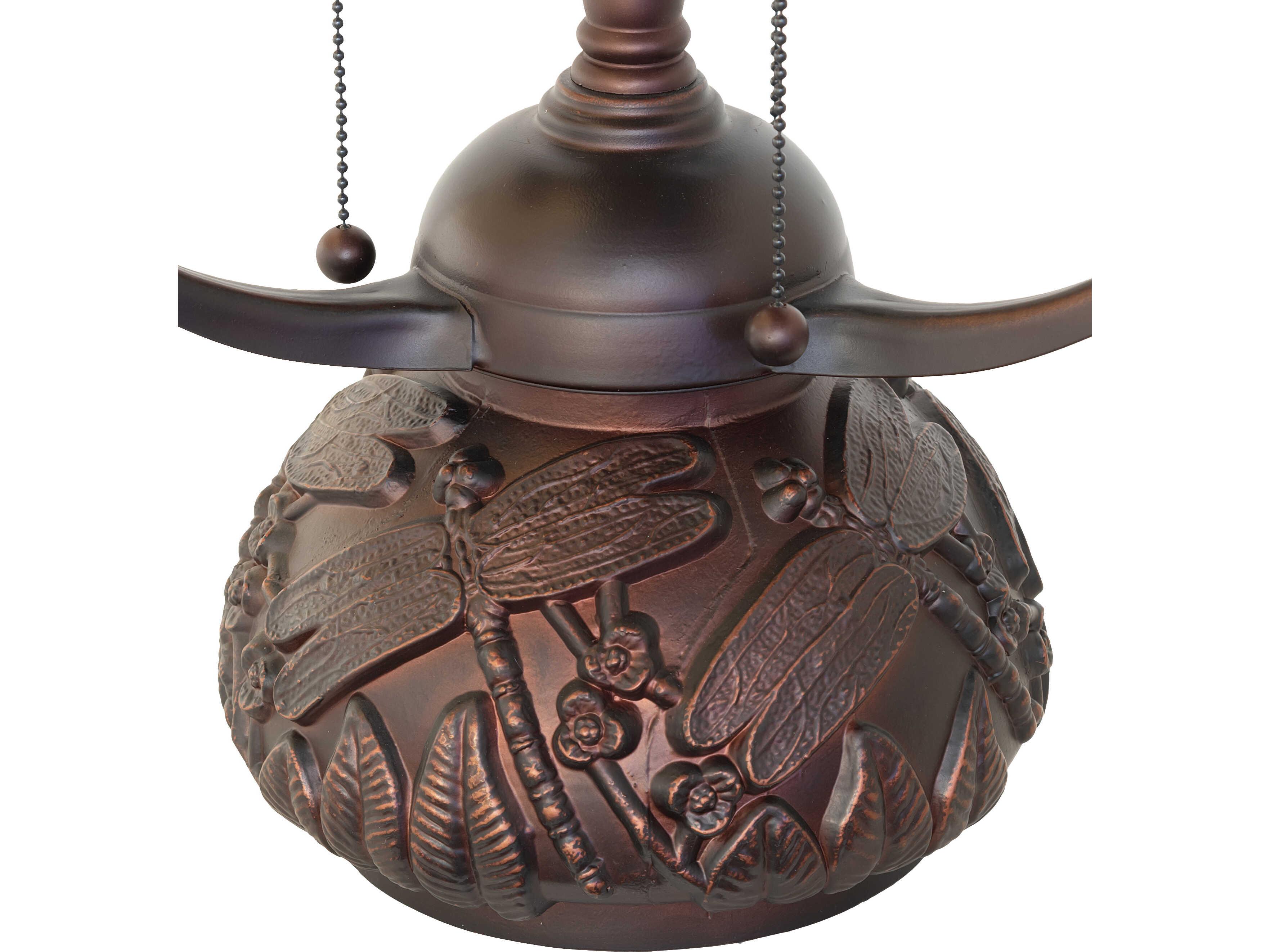 Meyda Dragonfly Coral; Amber & Green Agate Stone Bronze Traditional Table Lamp