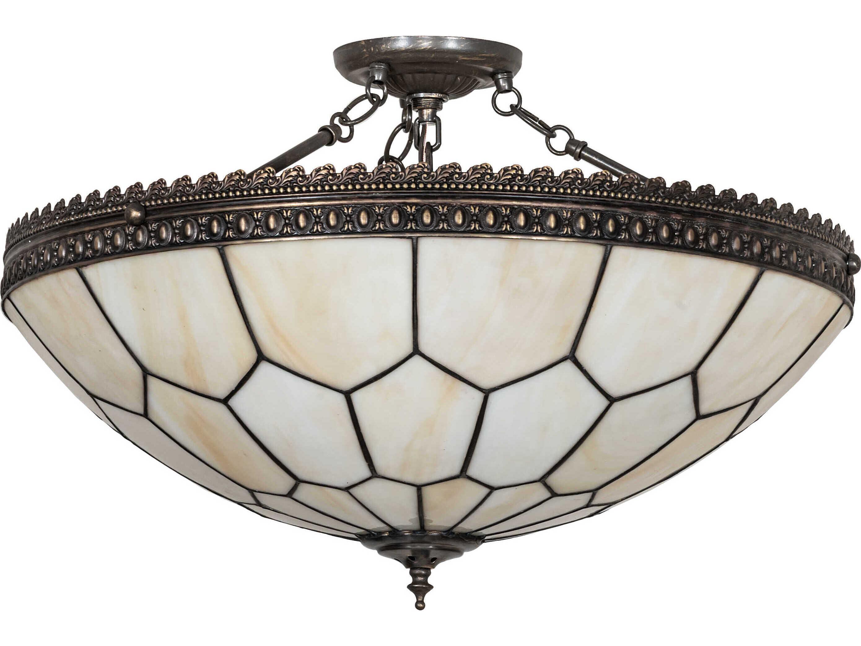 Meyda Vincent Honeycomb 3-Light Antique Brass Semi Flush Mount
