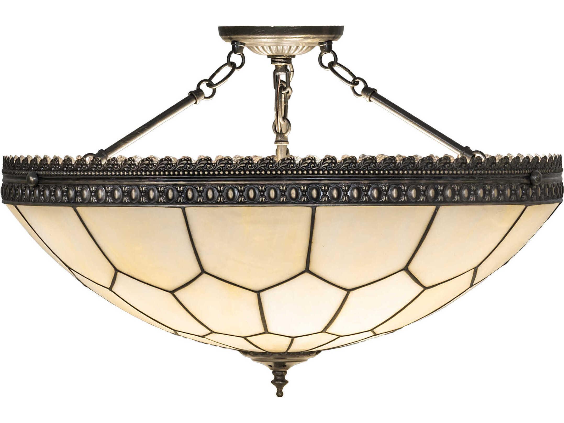 Meyda Vincent Honeycomb 3-Light Antique Brass Semi Flush Mount