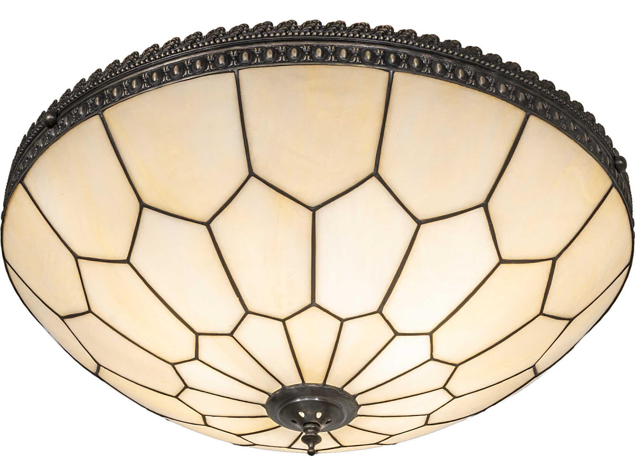 Meyda Vincent Honeycomb 3-Light Antique Brass Semi Flush Mount
