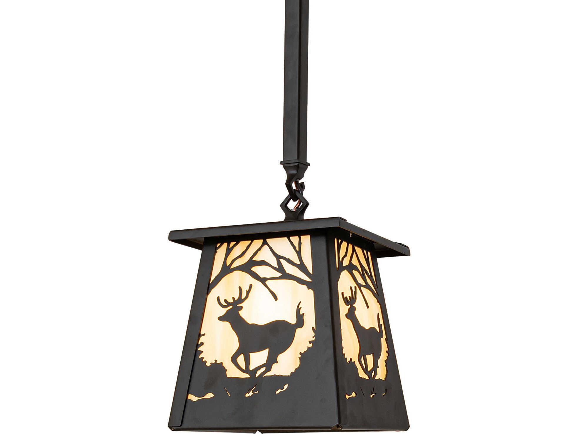 Meyda Deer At Dawn at 1-Light Beige Art Glass Bronze Traditional Geometric Mini Pendant