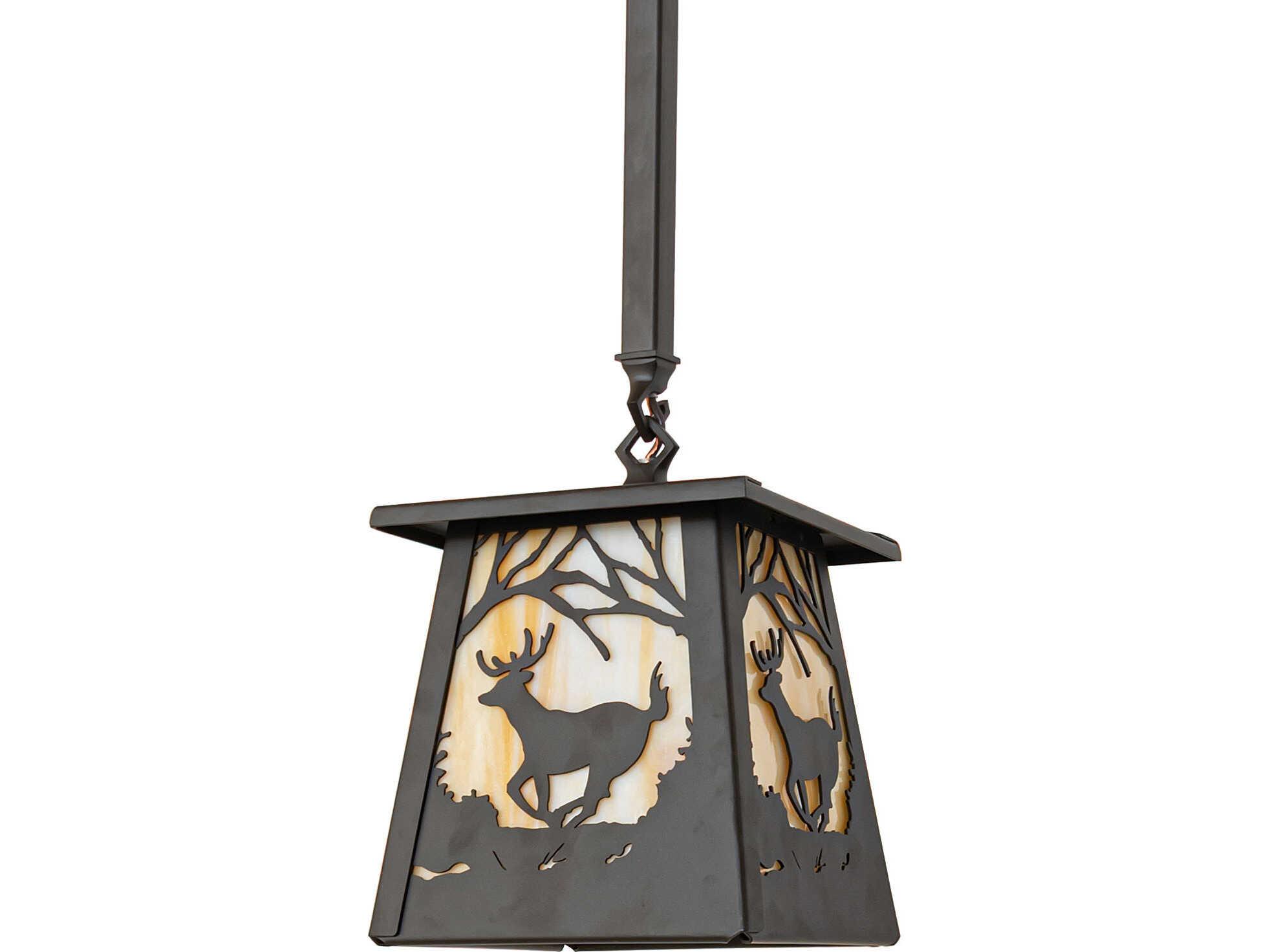 Meyda Deer At Dawn at 1-Light Beige Art Glass Bronze Traditional Geometric Mini Pendant