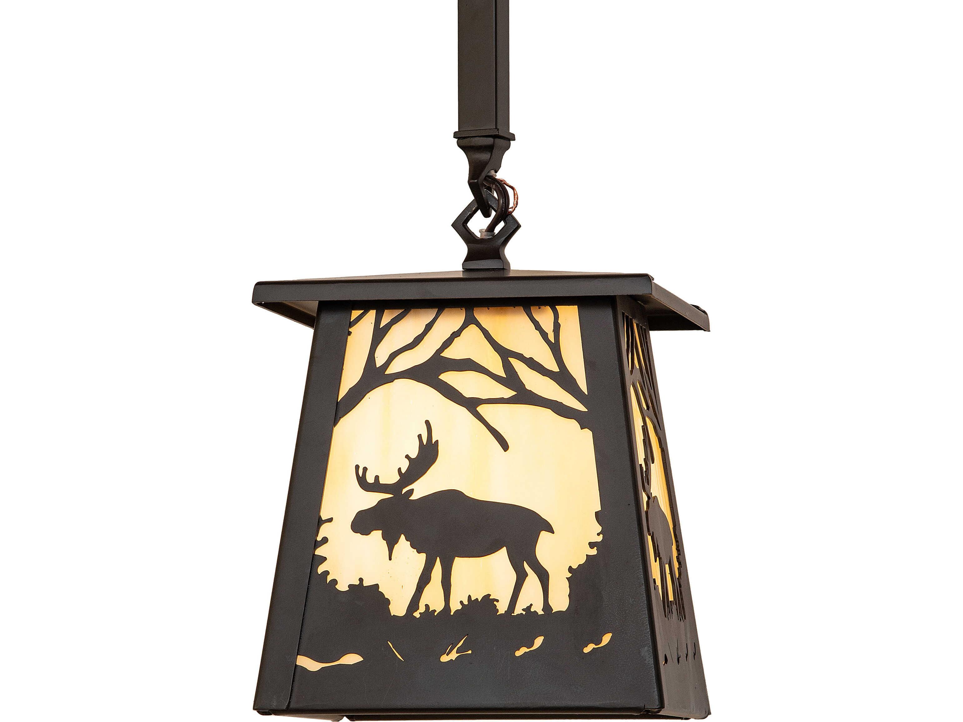 Meyda Moose At Dawn at 1-Light Beige Art Glass Bronze Traditional Mini Pendant