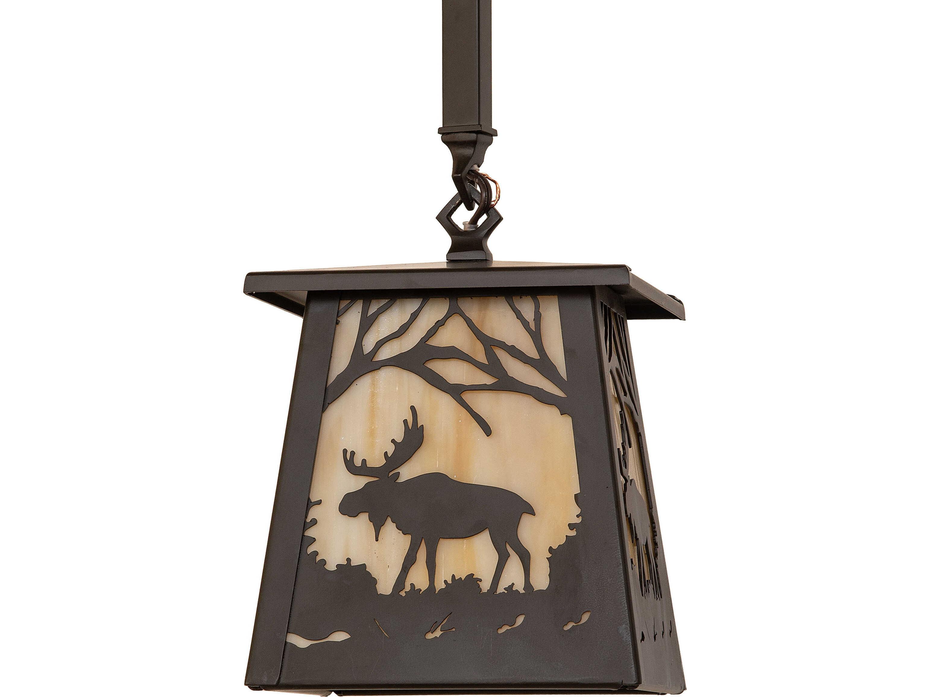 Meyda Moose At Dawn at 1-Light Beige Art Glass Bronze Traditional Mini Pendant