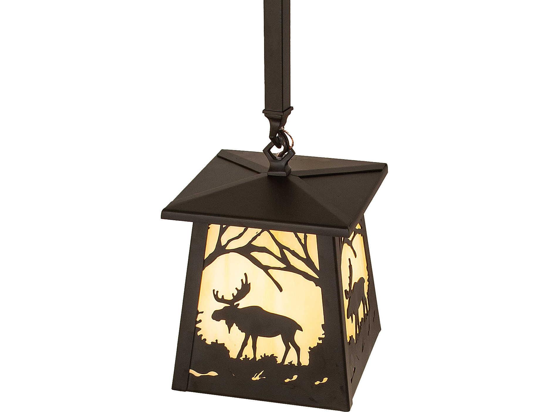 Meyda Moose At Dawn at 1-Light Beige Art Glass Bronze Traditional Mini Pendant