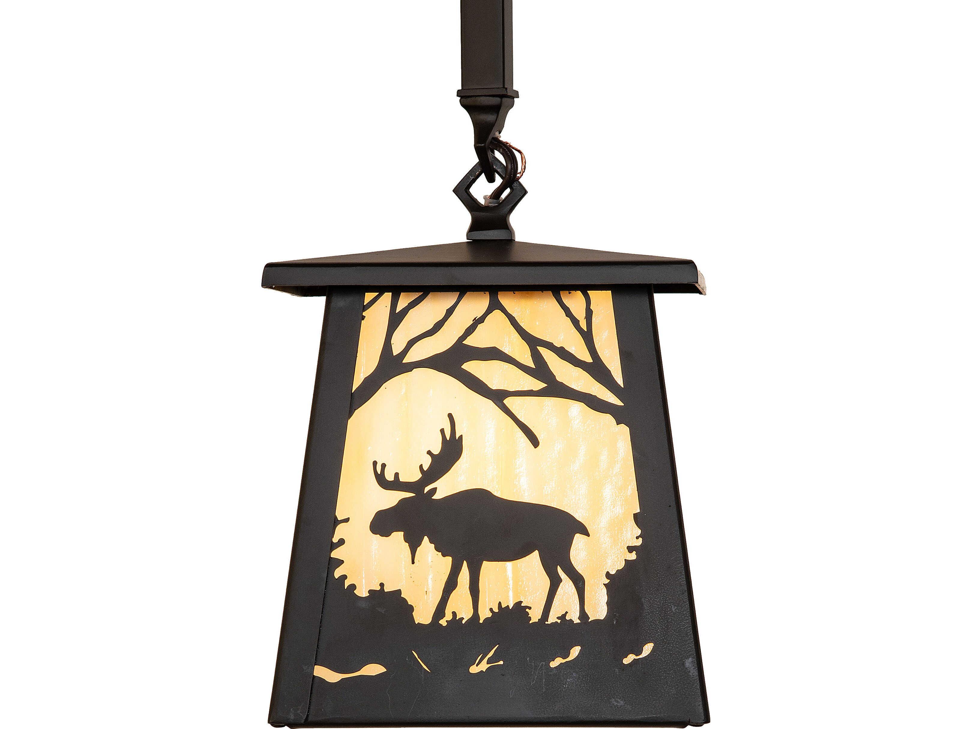 Meyda Moose At Dawn at 1-Light Beige Art Glass Bronze Traditional Mini Pendant
