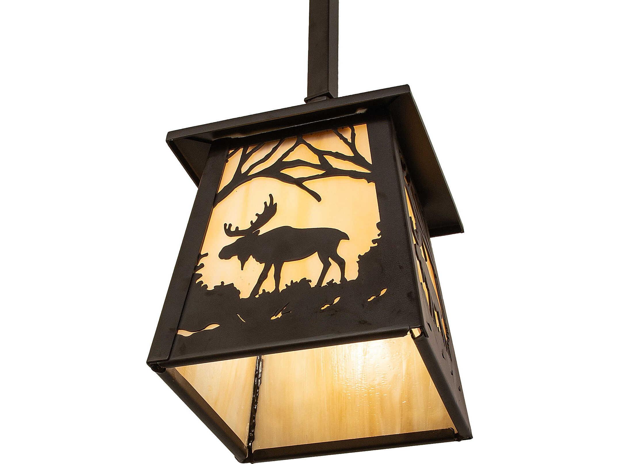 Meyda Moose At Dawn at 1-Light Beige Art Glass Bronze Traditional Mini Pendant