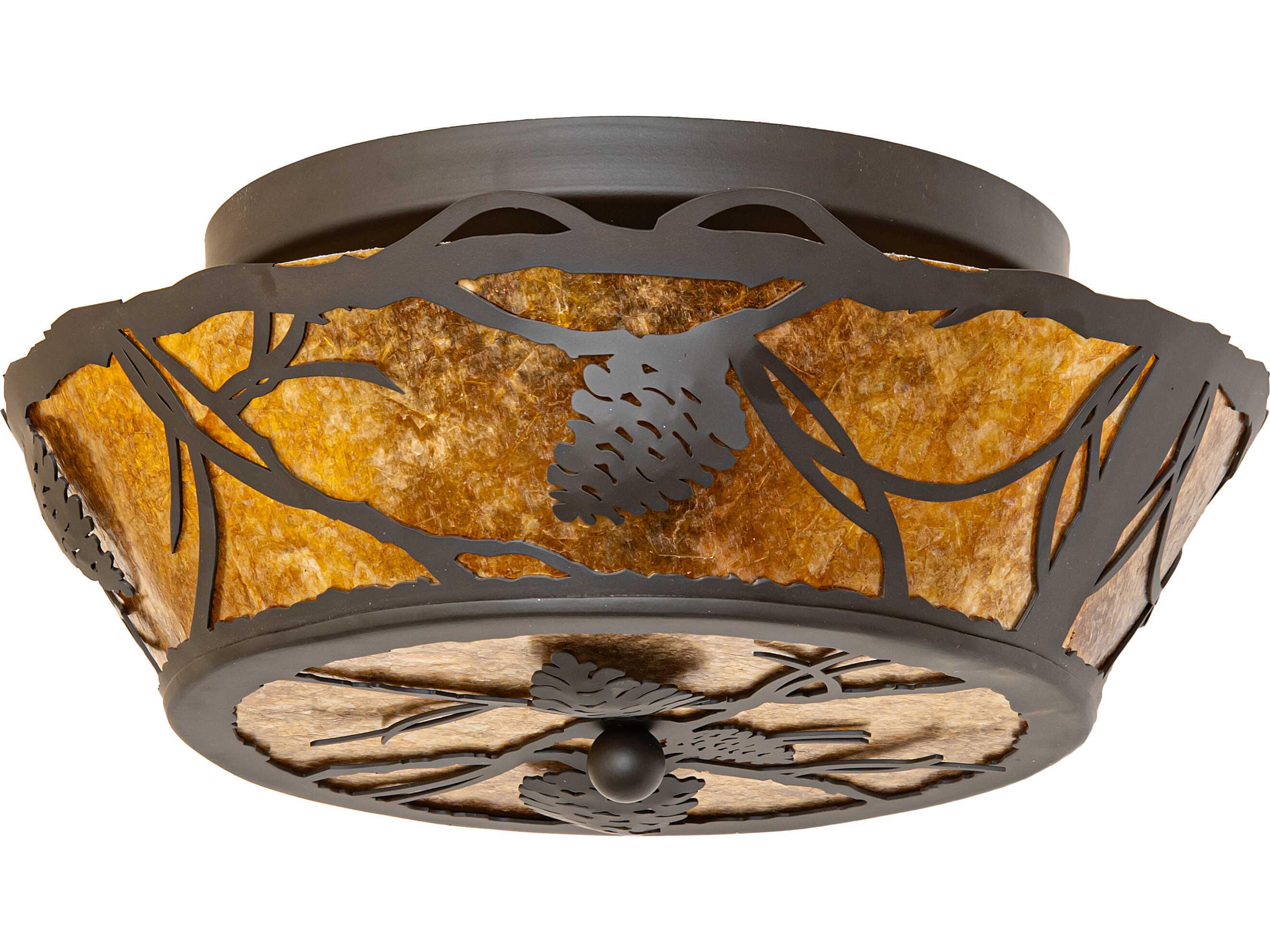 Meyda Whispering Pines 2-Light Amber Mica Bronze Traditional Flush Mount