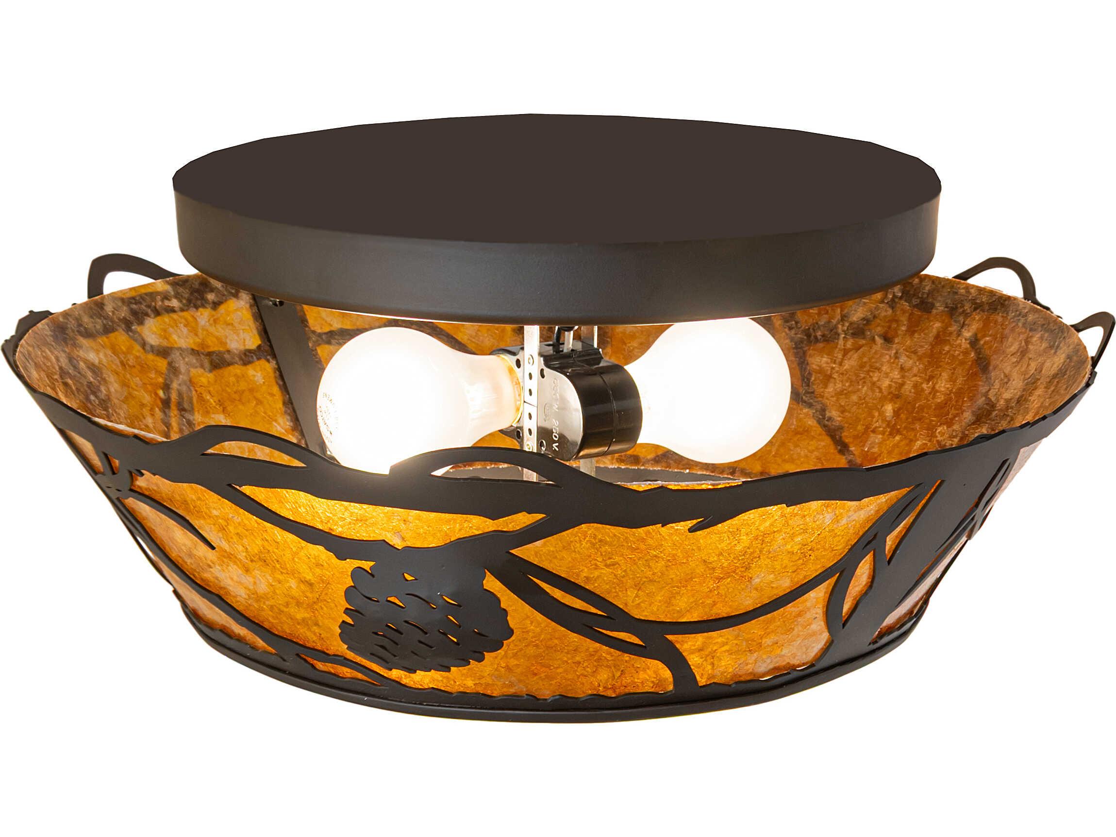 Meyda Whispering Pines 2-Light Amber Mica Bronze Traditional Flush Mount