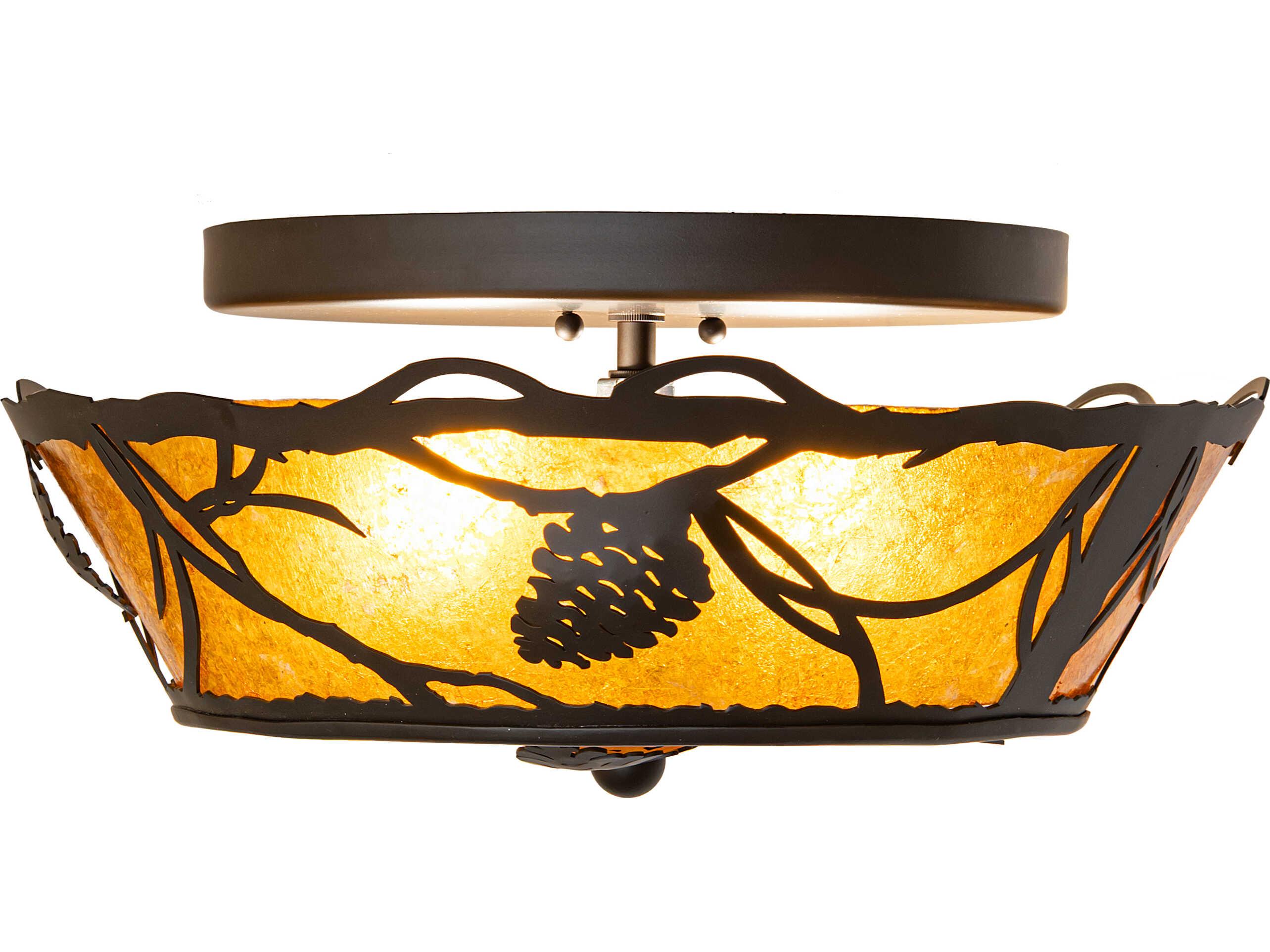 Meyda Whispering Pines 2-Light Amber Mica Bronze Traditional Flush Mount