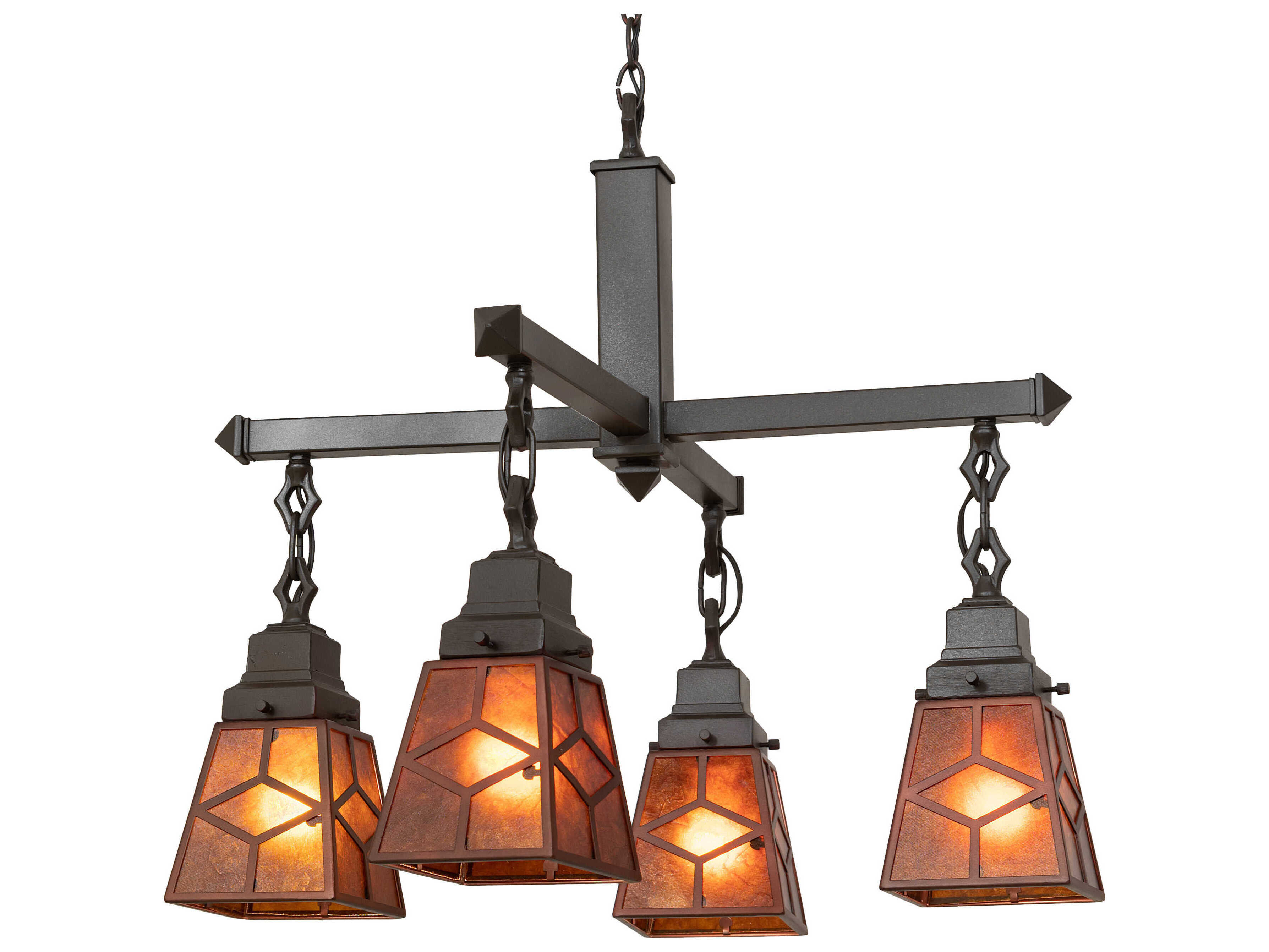 Meyda Bungalow 4-Light Mahogany Bronze Glass Lantern Chandelier