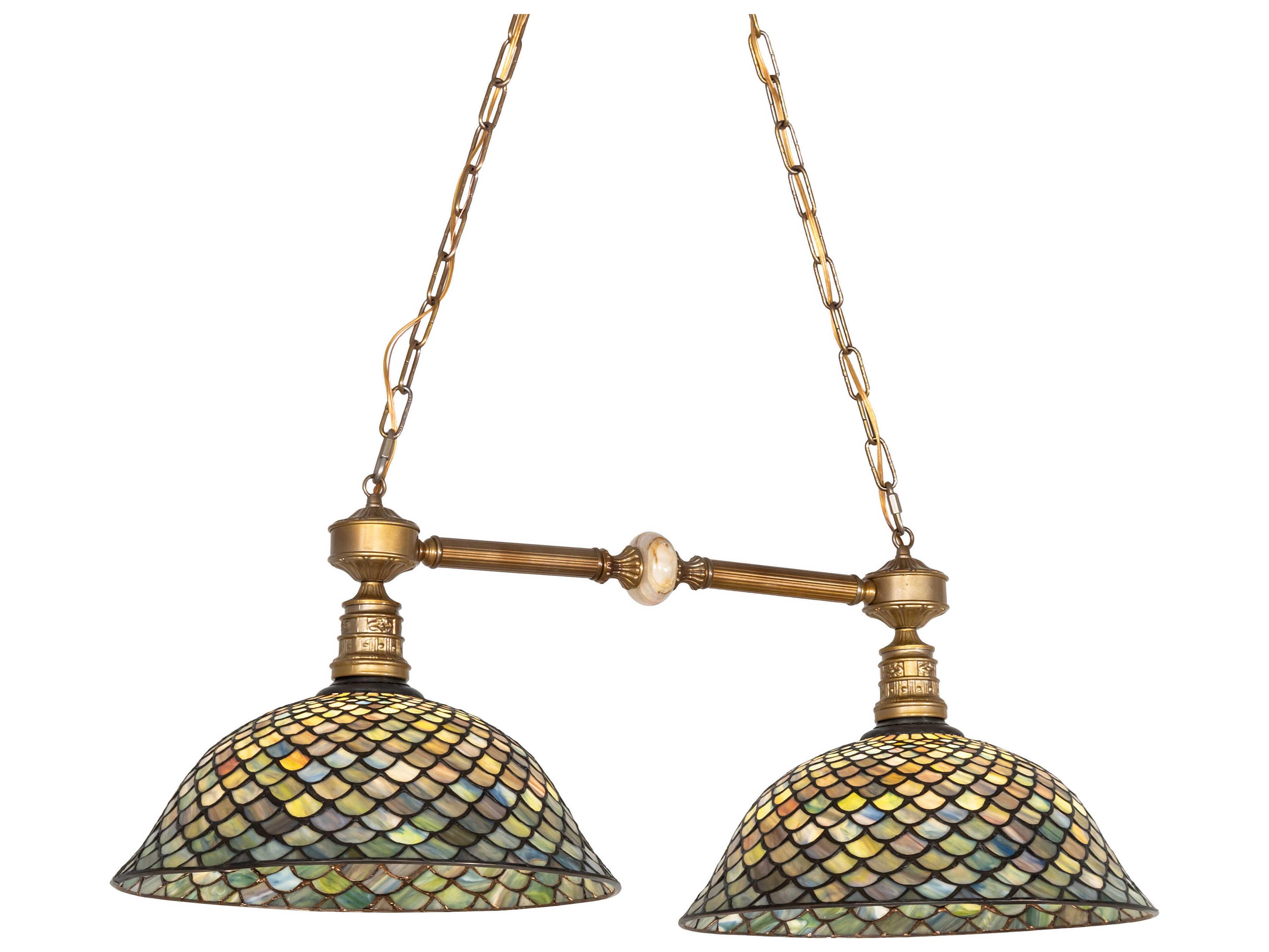 Meyda Tiffany Fishscale 2-Light Brass Powder Coat Island Pendant